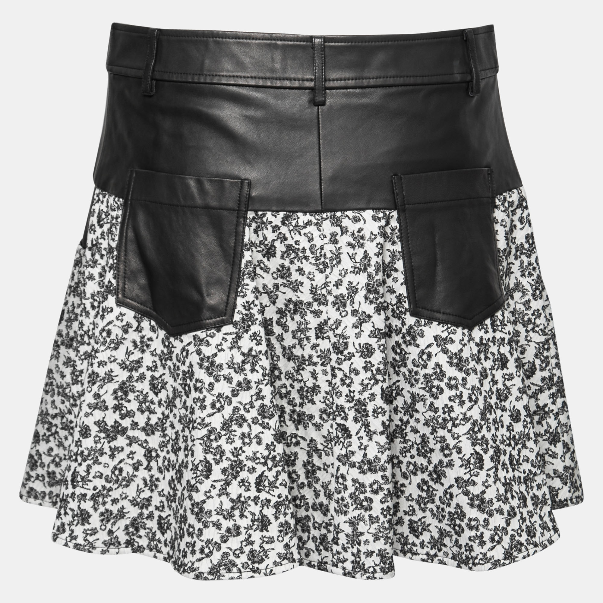 

Thakoon Addition Black Leather Yoke and Jacquard Floral Pattern Skirt