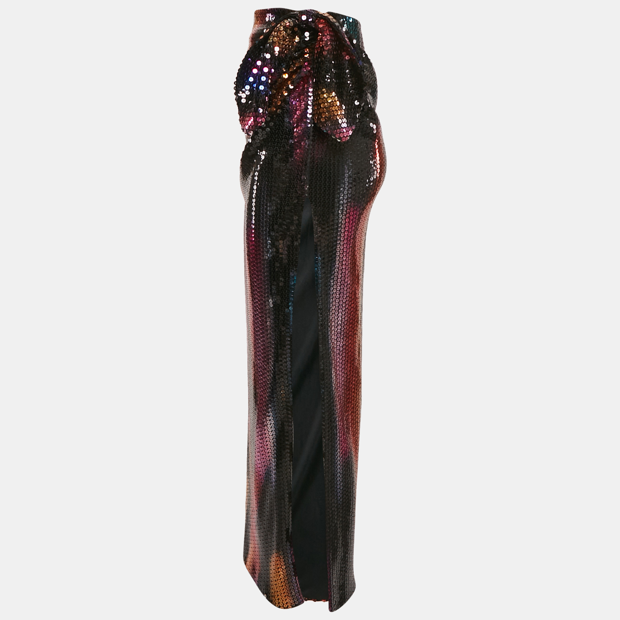 The Attico Multicolor Sequin Jersey Bow Detail Wrap Maxi Skirt XS 