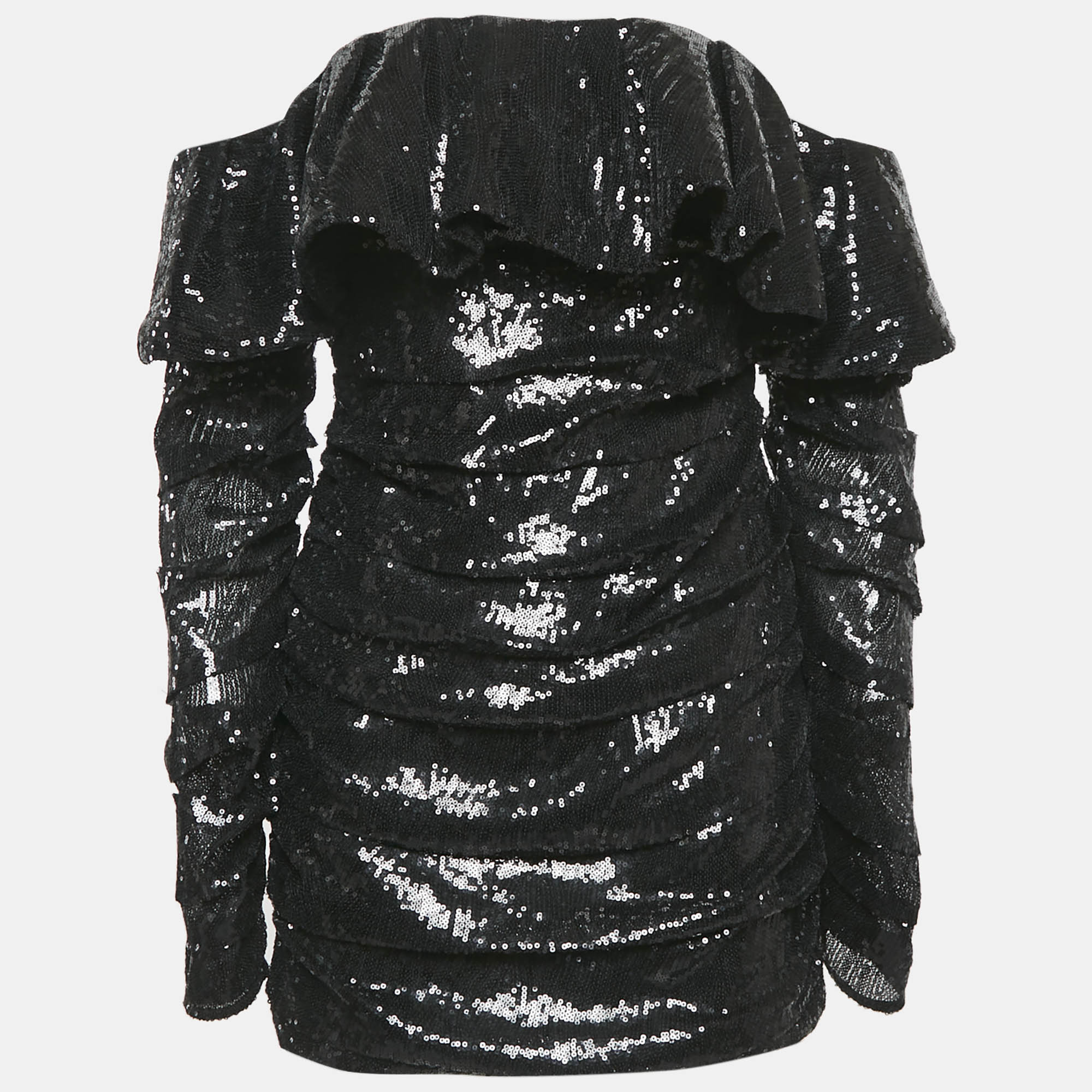

The Attico Black Sequin Ruffled Mini Dress S