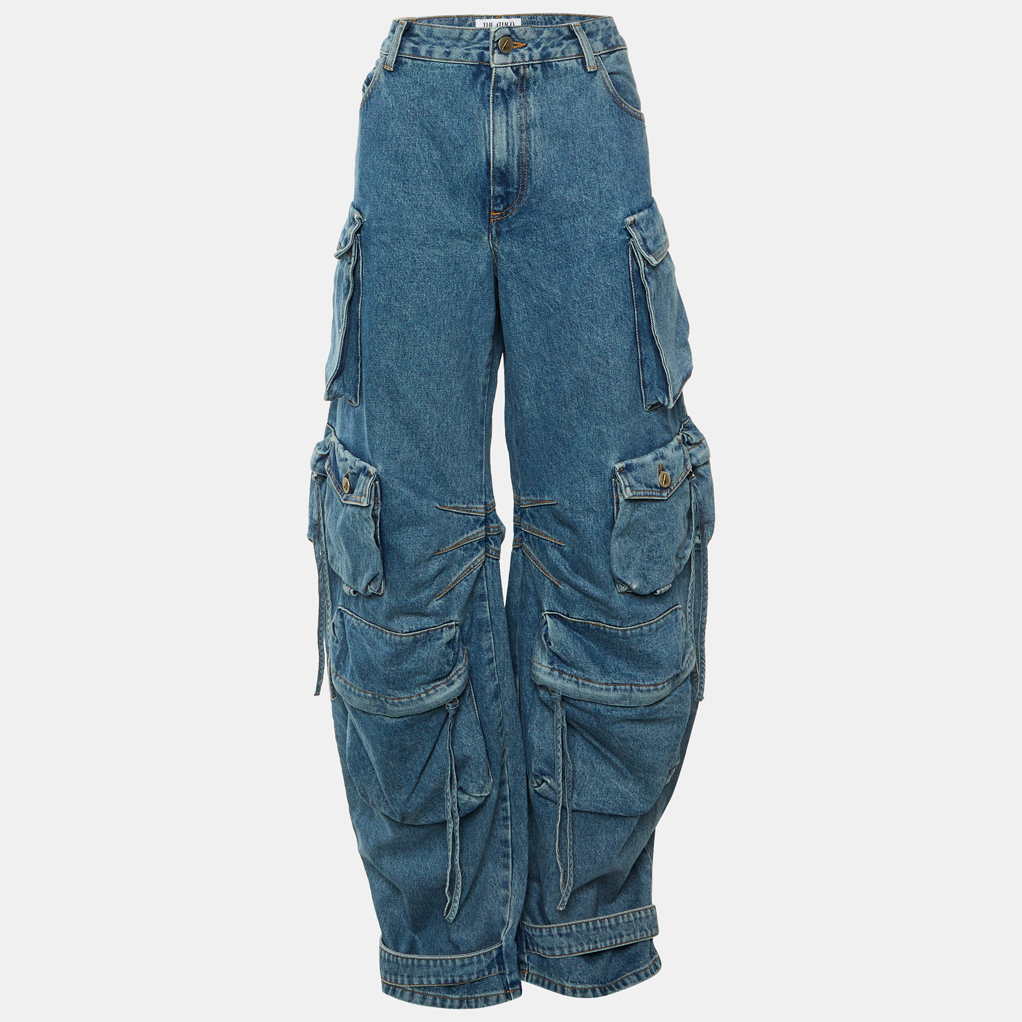 Pre-owned Attico Light Blue Denim Fern Wide-leg Cargo Jeans Xl Waist 34"