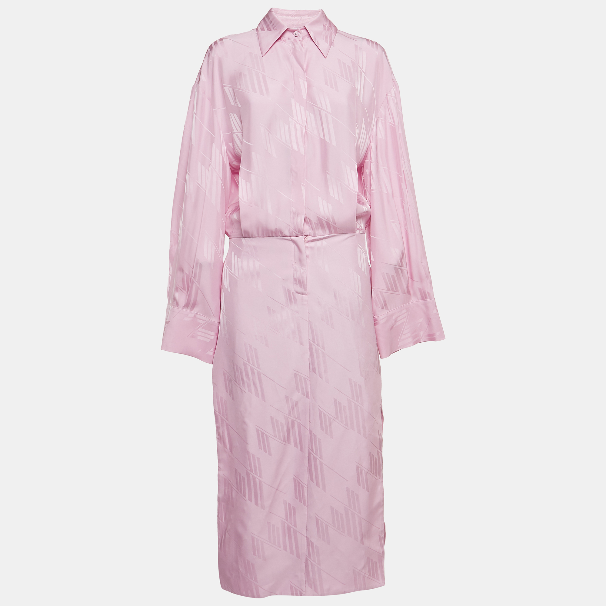Pre-owned Attico Pink Satin Slit Detail Charla Midi Dress L