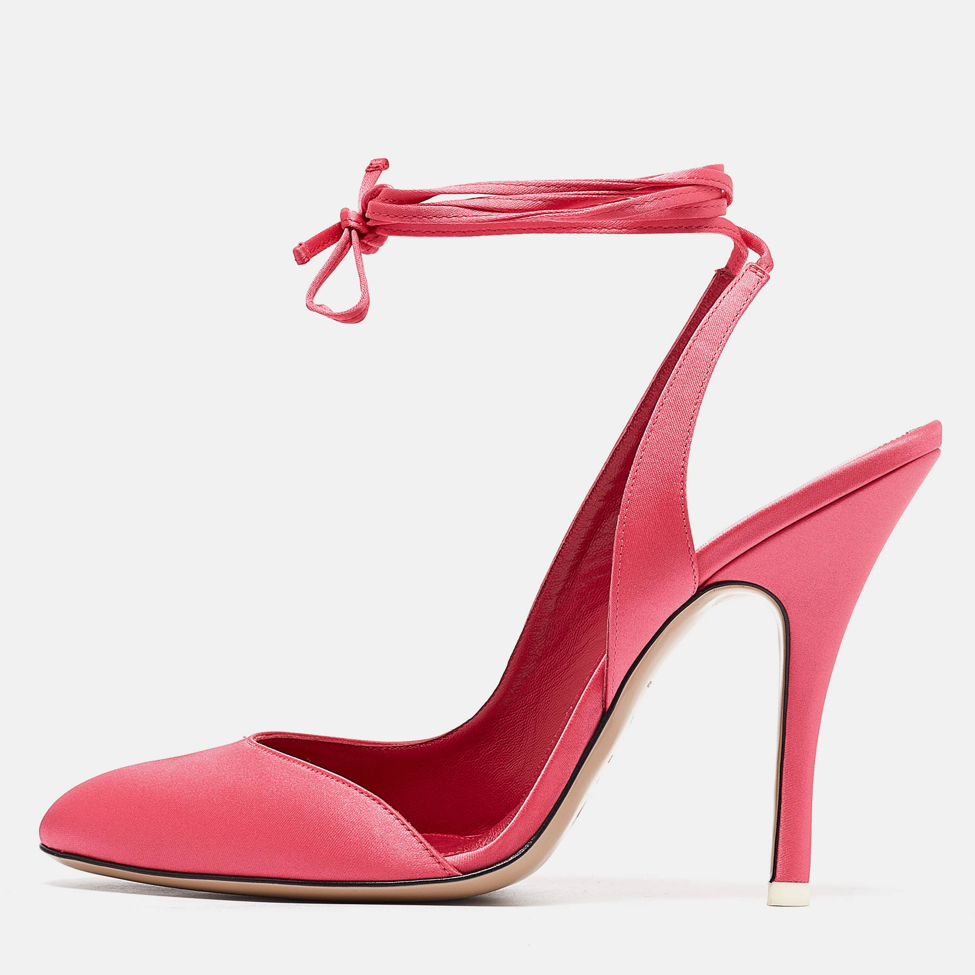 

The Attico Pink Satin Carrie Ankle Wrap Pumps Size