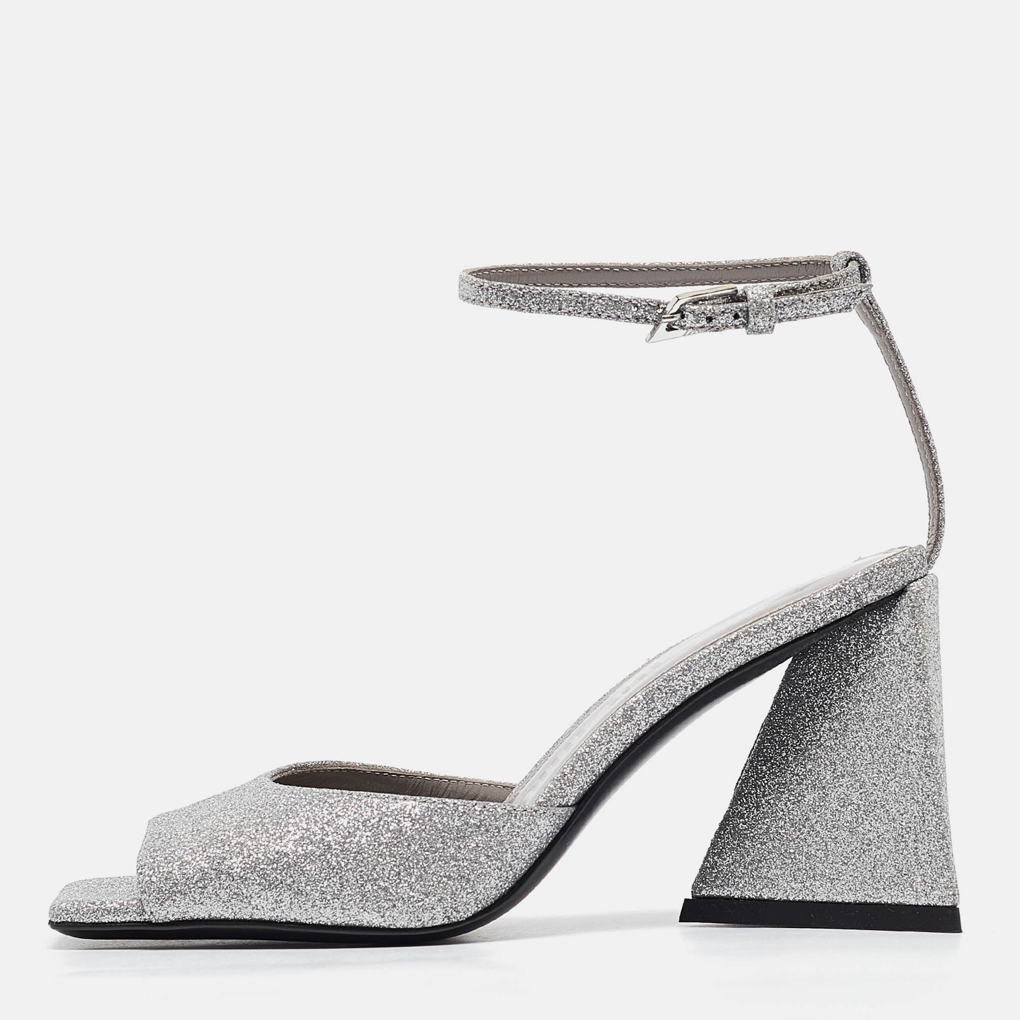 

The Attico Silver Glitter Piper Ankle Strap Sandals Size