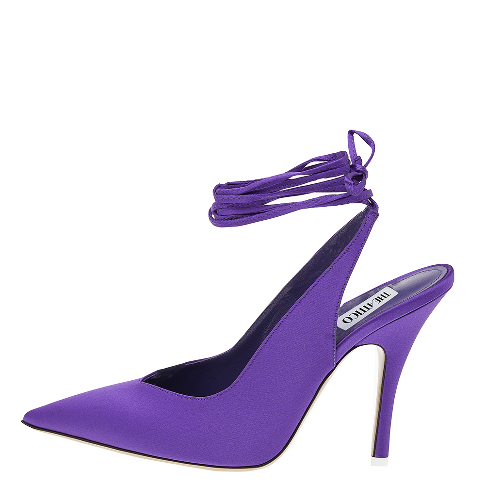 

The Attico Purple Satin Venus Slingback Ankle Wrap Sandals Size