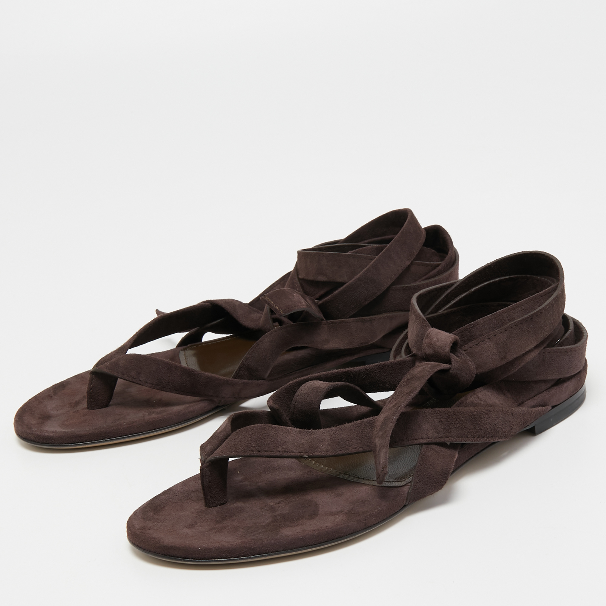 

The Attico Brown Suede Ankle Wrap Flats Size