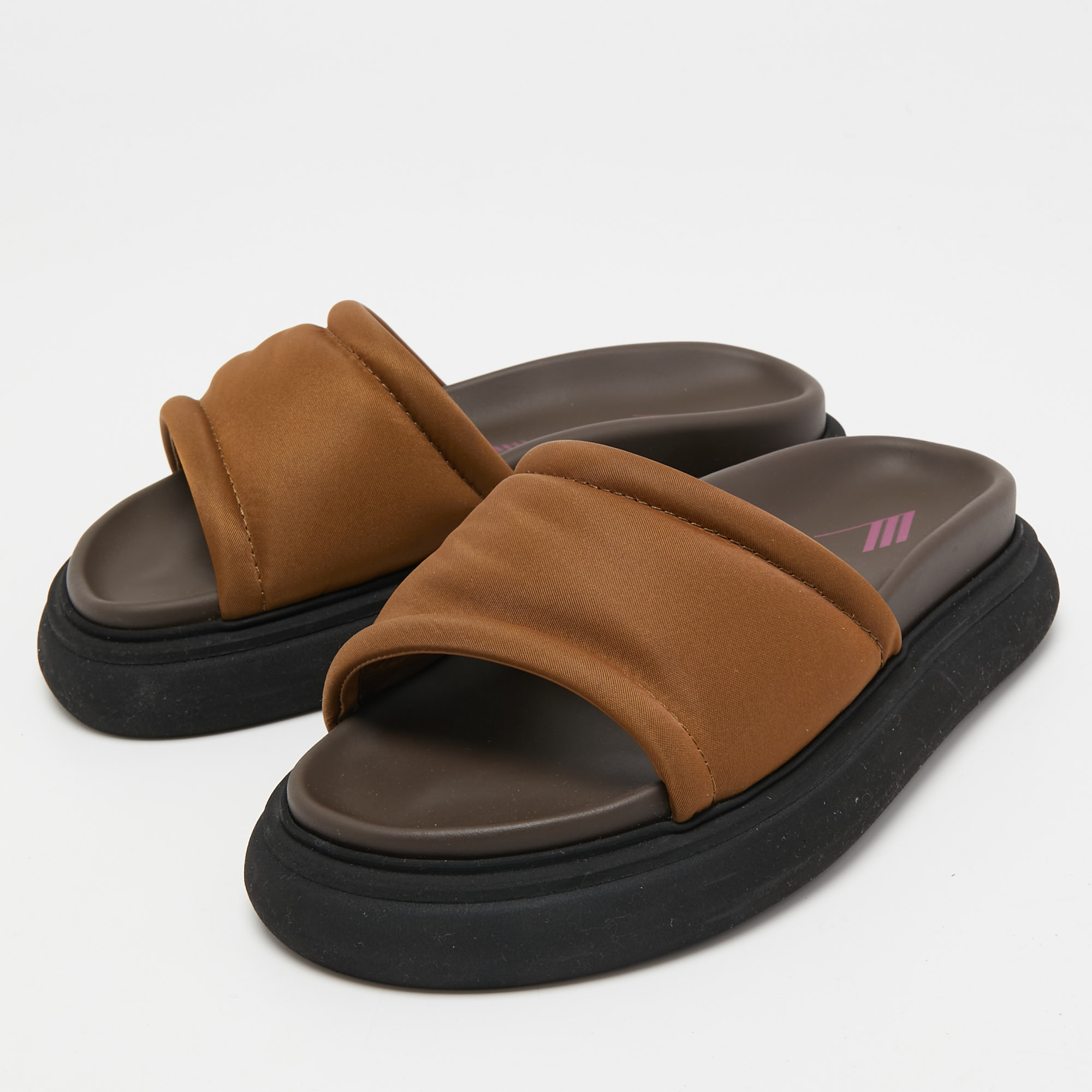 

The Attico Brown Fabric Noah Flat Slides Size