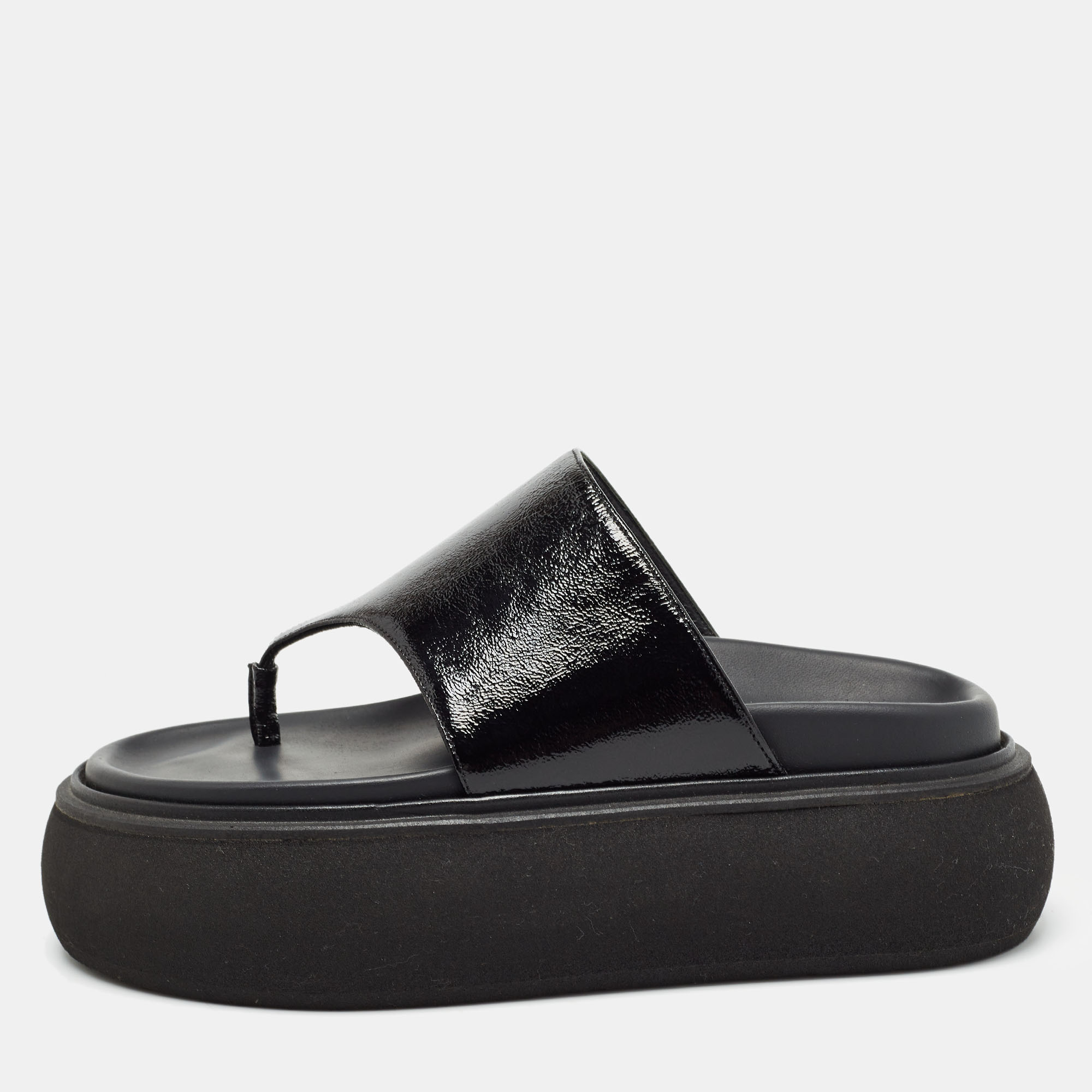 

The Attico Black Leather Selene Platform Thong Sandals Size