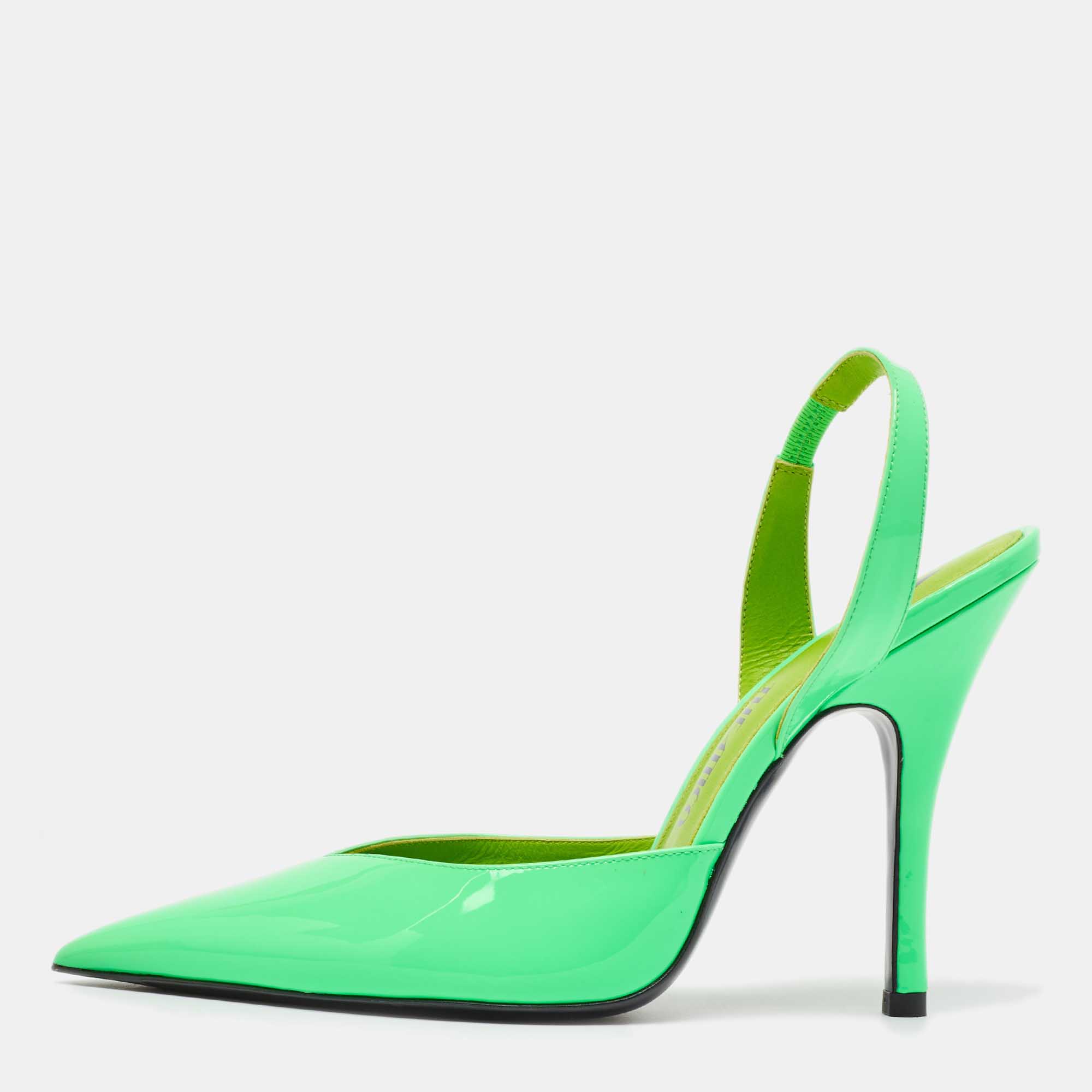 

The Attico Neon Green Patent Leather Slingback Pumps Size