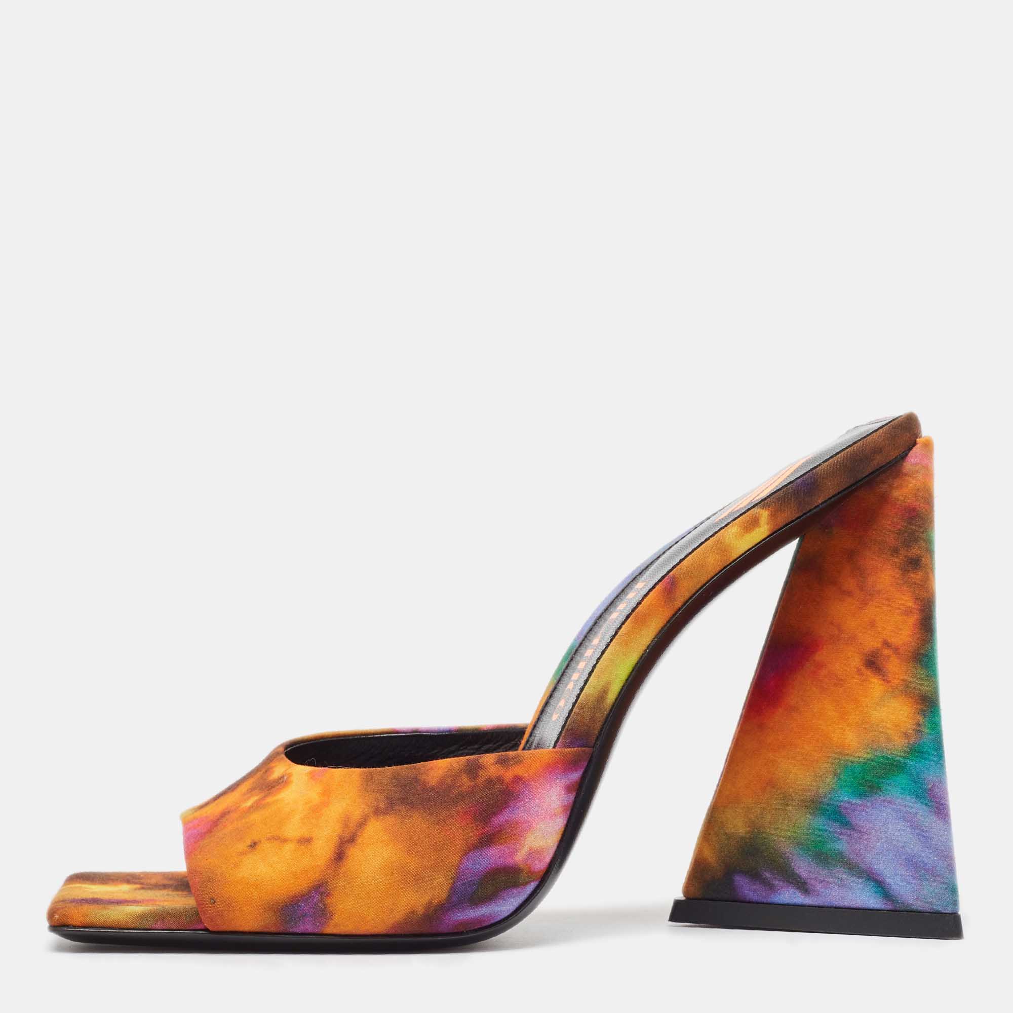 

The Attico Multicolor Canvas Block Heel Slide Sandals Size