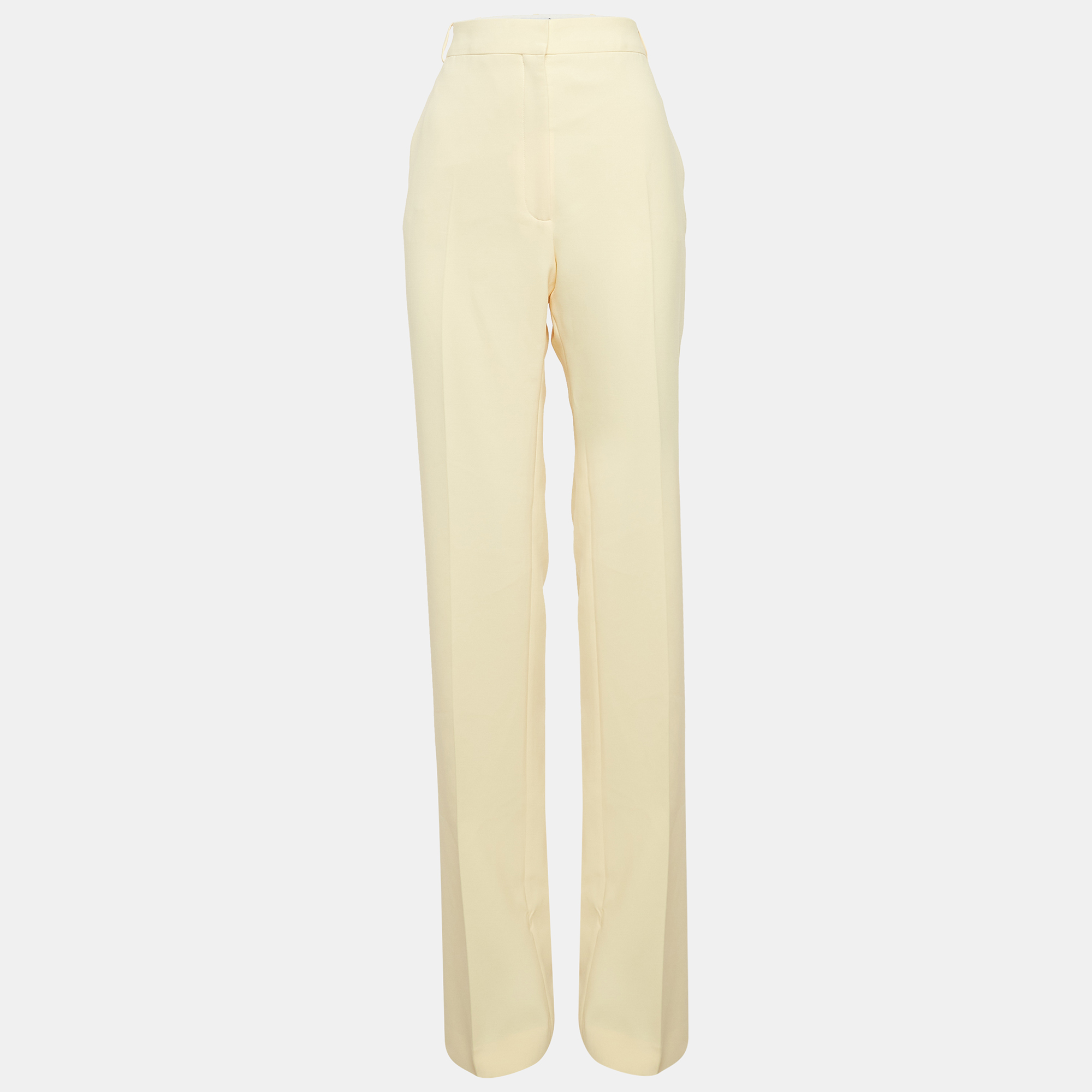 Pre-owned Attico Pastel Yellow Stretch Crepe Straight Leg Trousers L