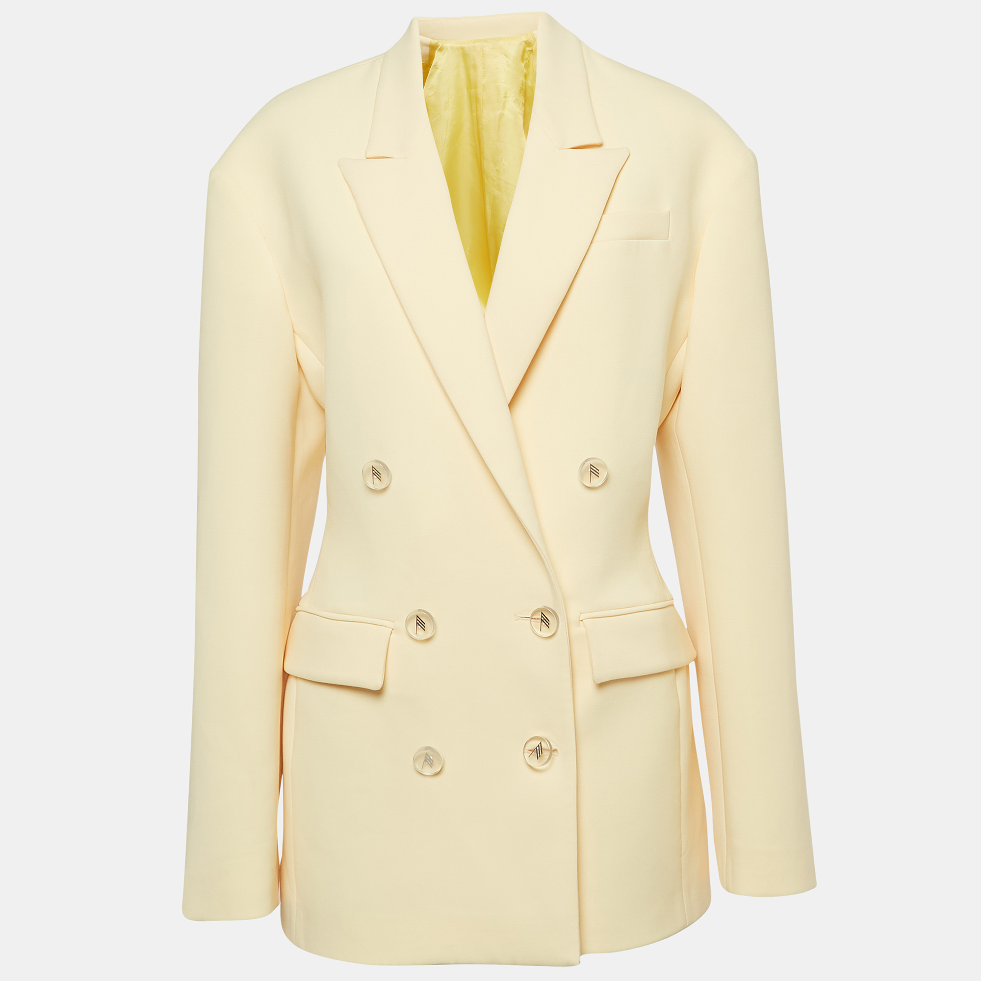 Pre-owned Attico Pastel Yellow Stretch Crepe Double Breasted April Blazer M