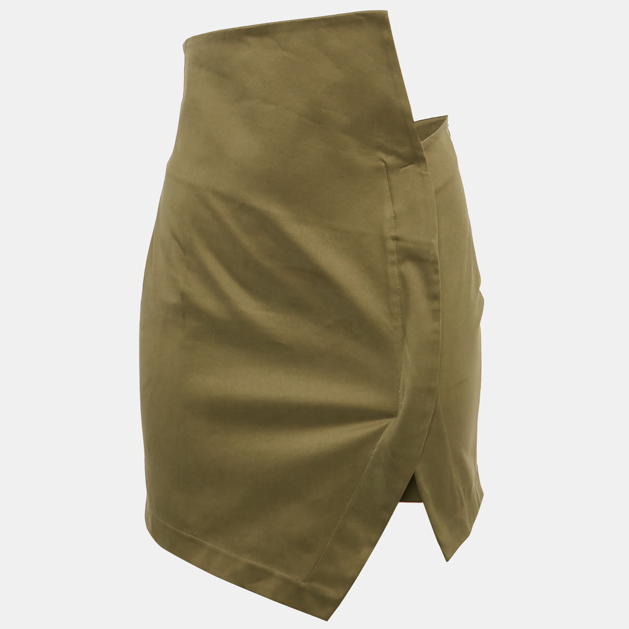 

The Attico Olive Green Cotton Fold Over Waist Detail Mini Skirt S
