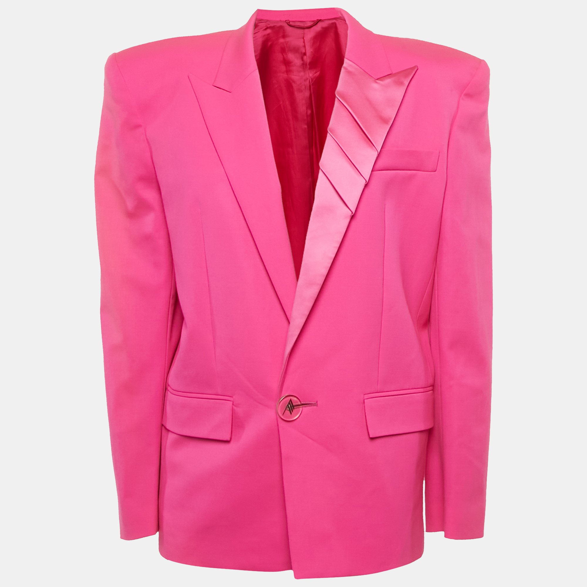 Pre-owned Attico Pink Satin Trim Gabardine Wool Structured Blazer M