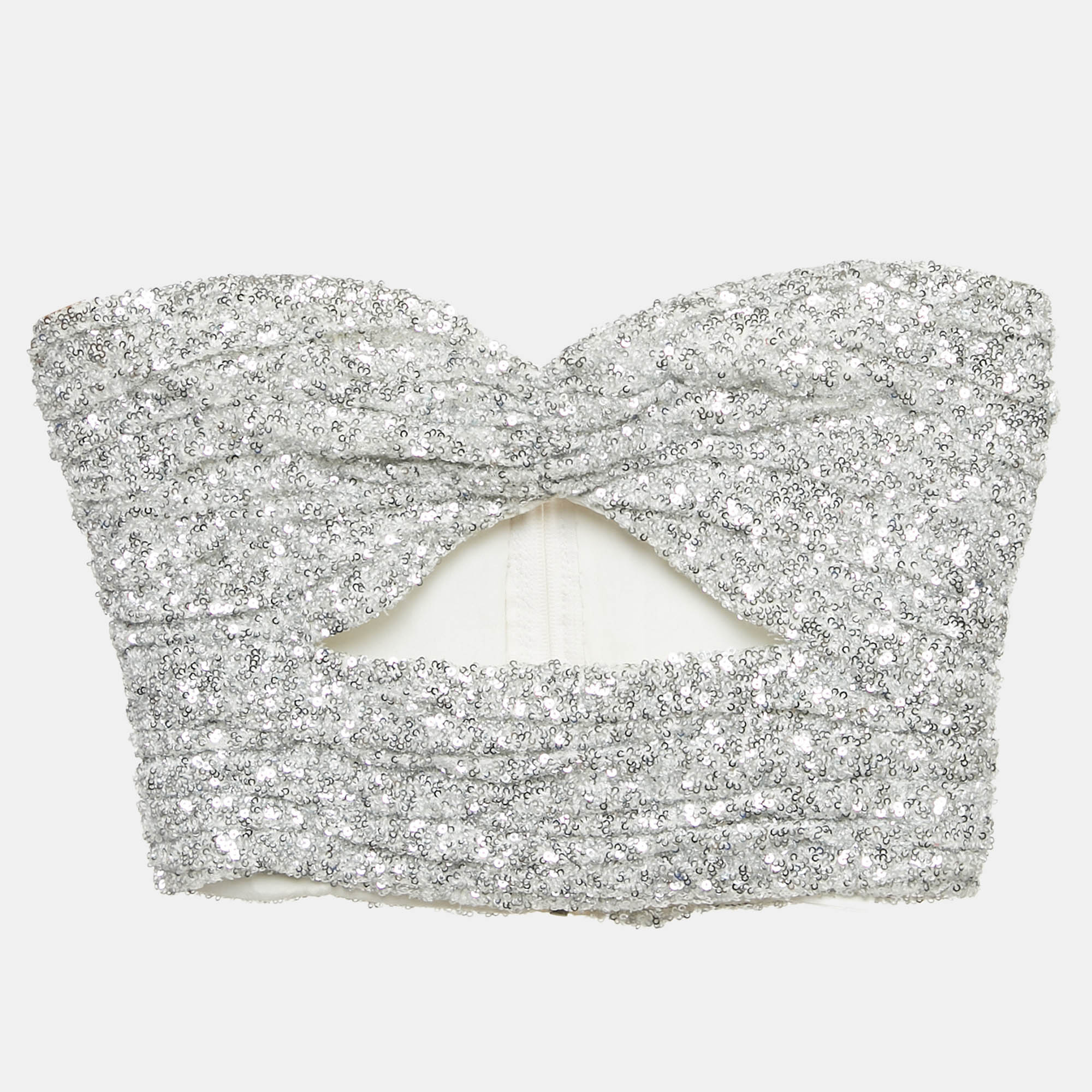 Pre-owned Attico Silver Sequin Cut-out Bandeau Top Xs In White