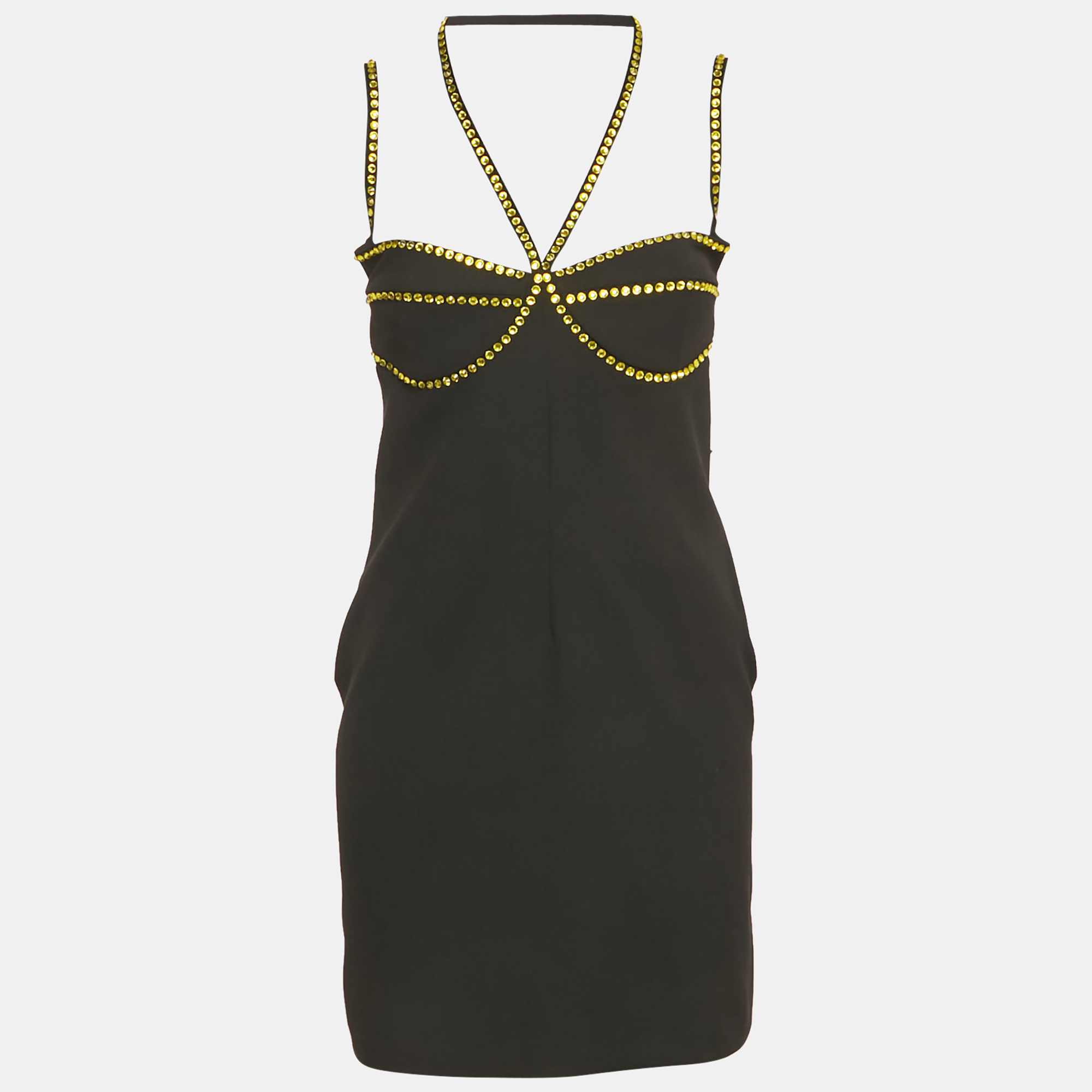 The Attico Black Crepe Stud Detail Mini Dress M