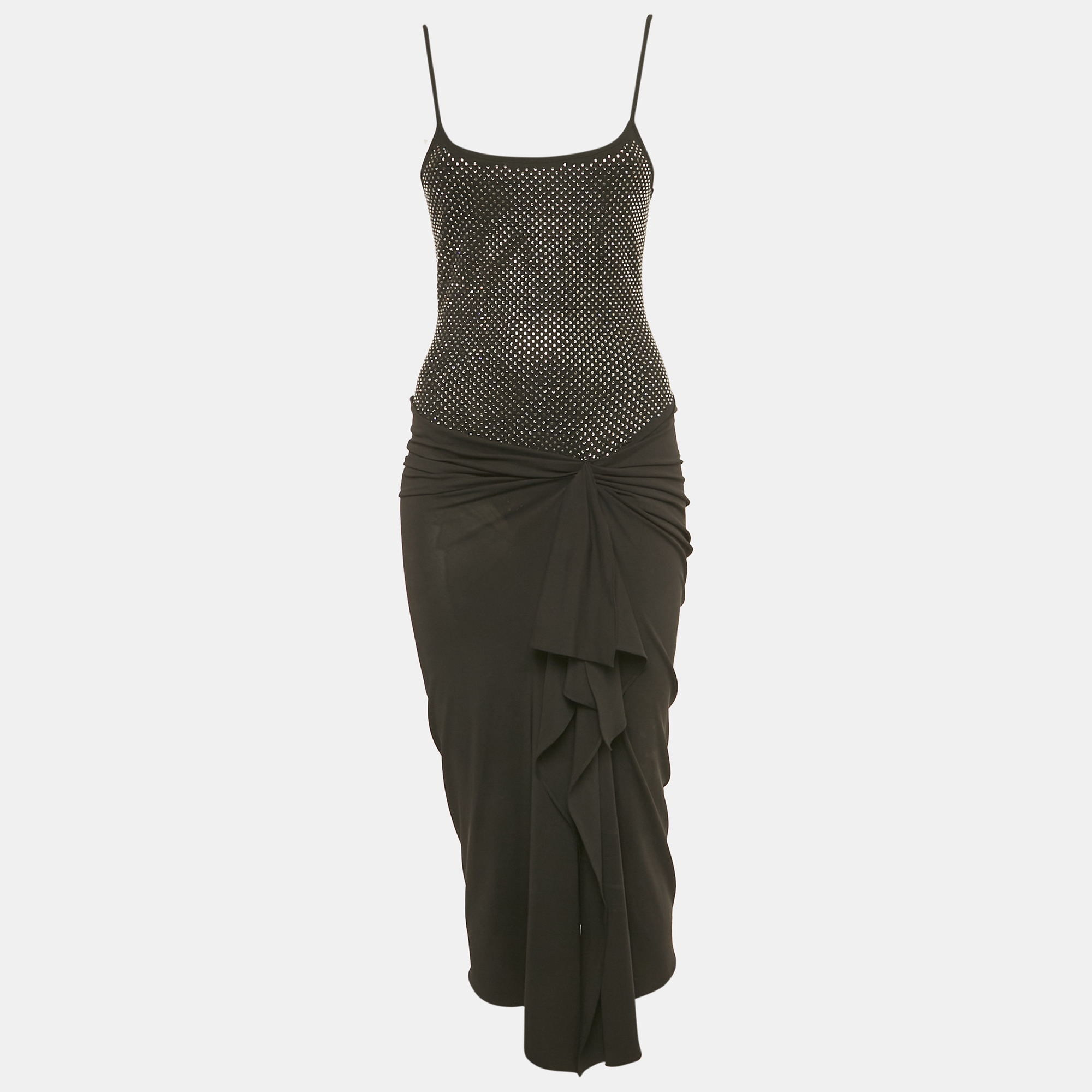 

The Attico Black Stud Embellished Knit Drape Detail Sleeveless Midi Dress S