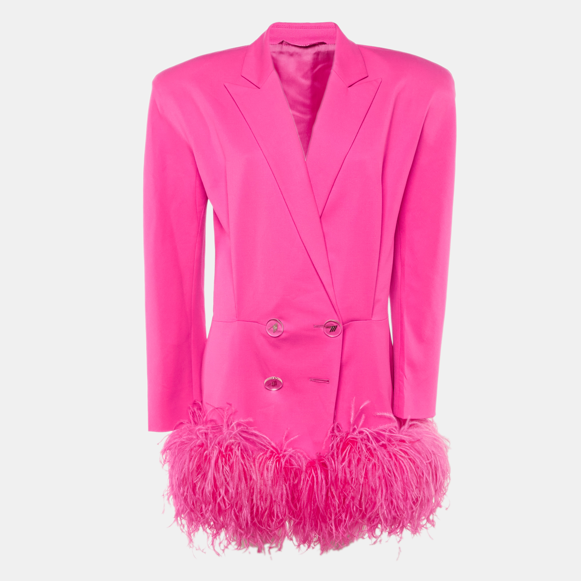 

The Attico Fuchsia Pink Wool Feather Trim Blazer Dress M