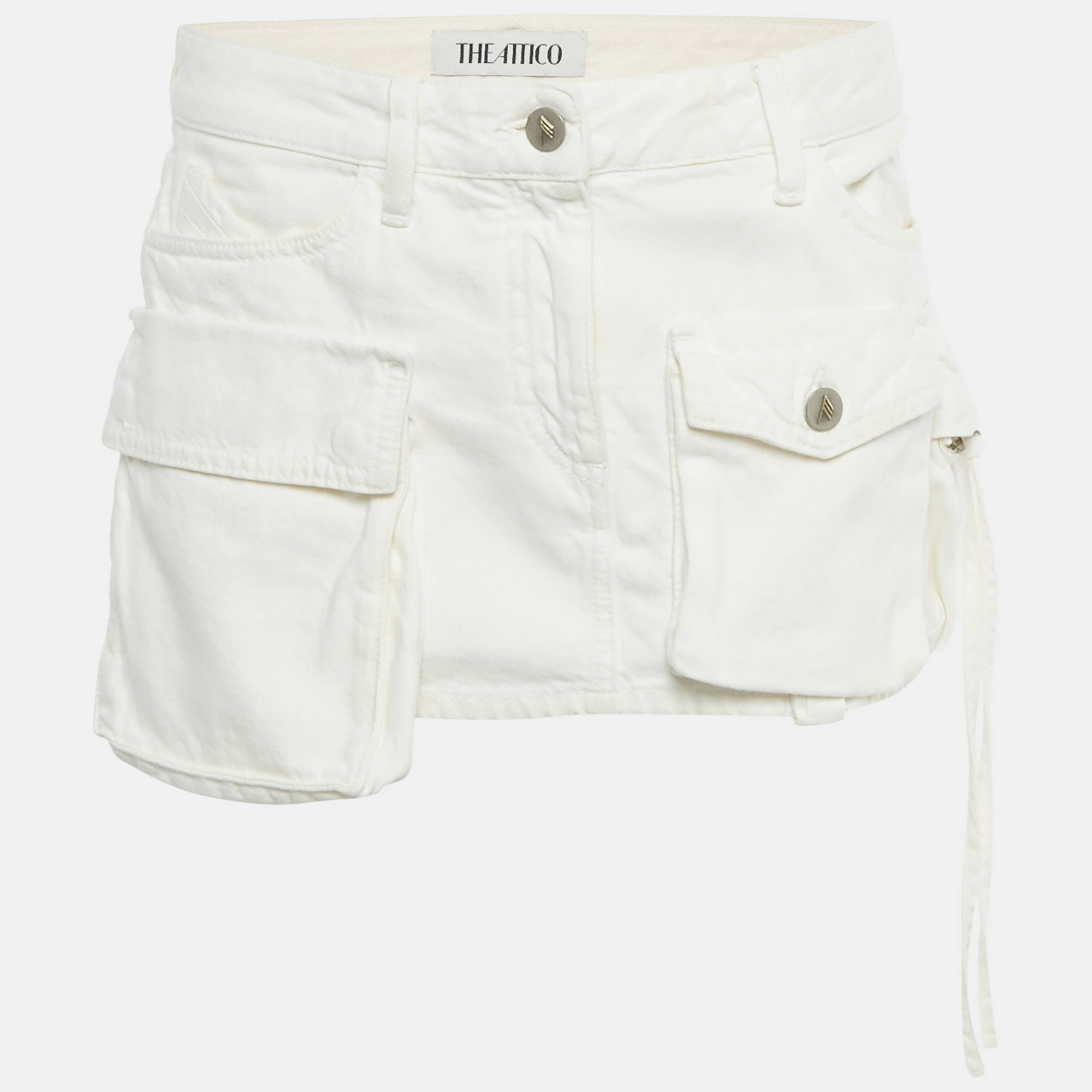 Pre-owned Attico White Denim Low Waist Cargo Pocket Detail Mini Skirt S Waist 32"