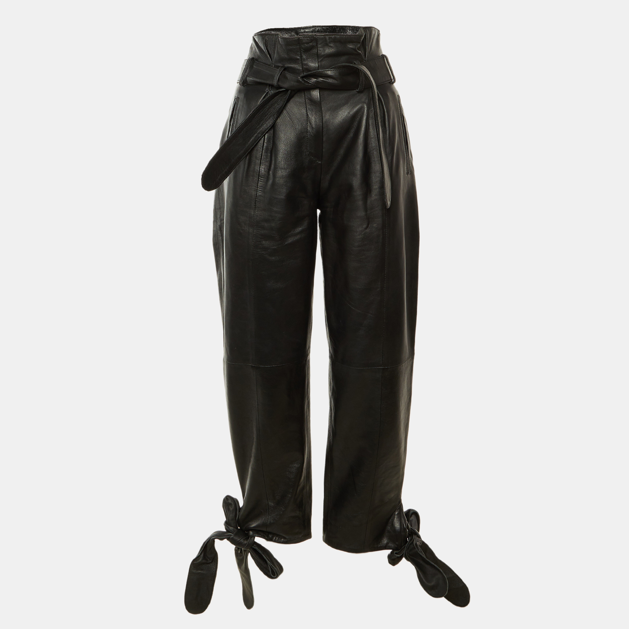 Click to view more detailed imagery on our partner's website Pre-owned Attico Black Leather Tie Detail Paperbag Trousers S