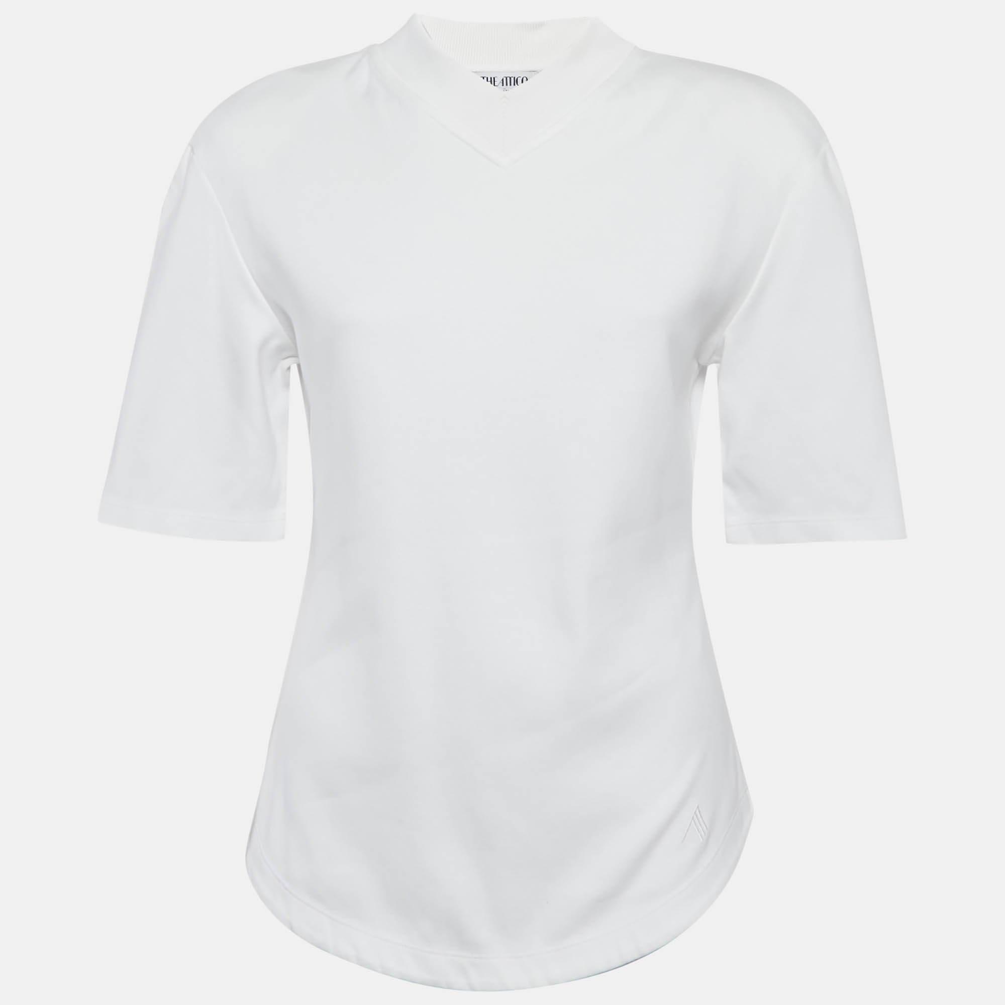 Pre-owned Attico White Jersey V-neck Top M