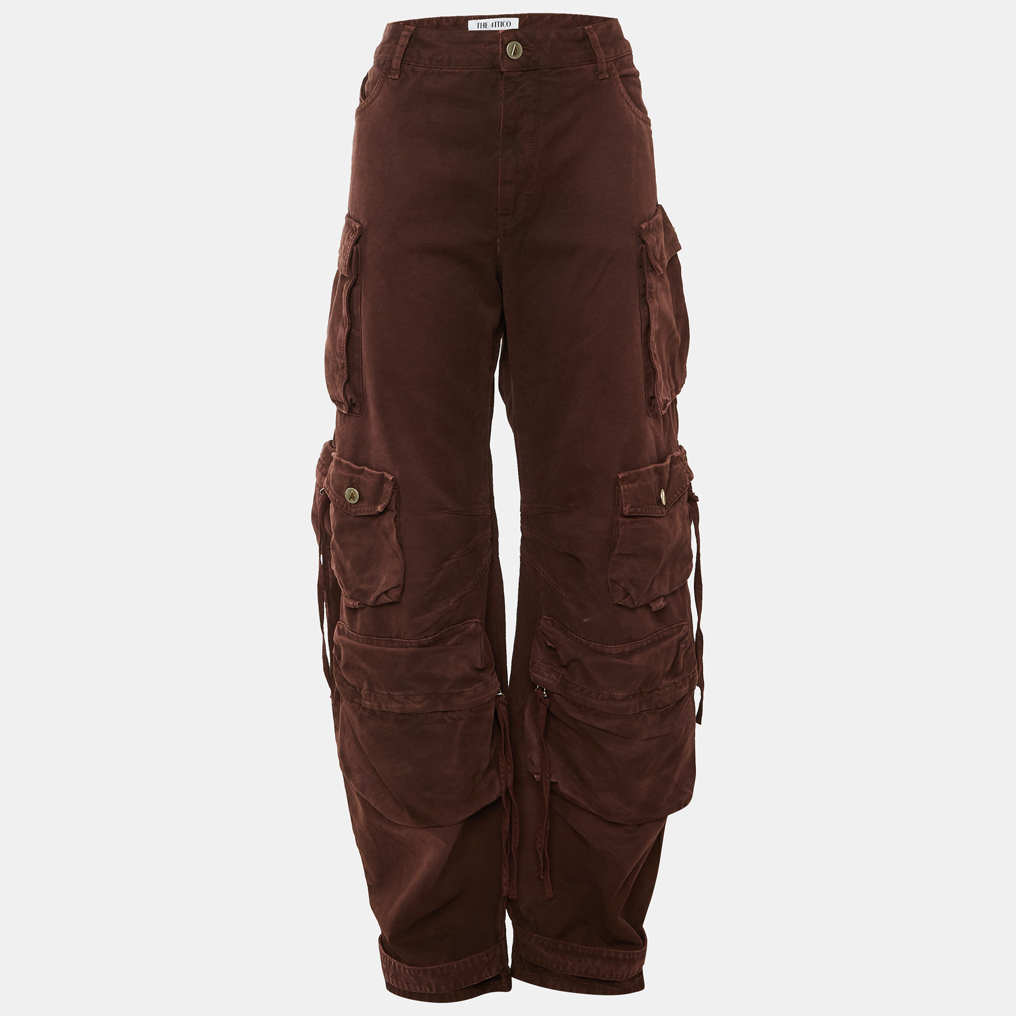 Pre-owned Attico Burgundy Denim Fern Long Cargo Jeans Xl Waist 34"