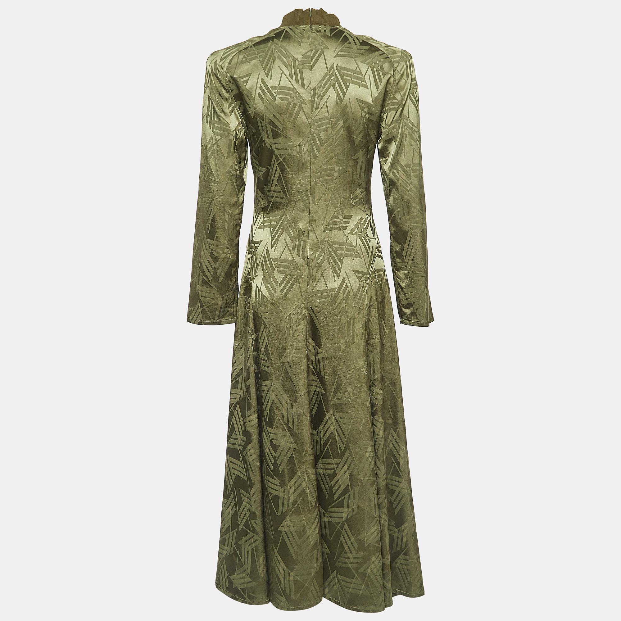

The Attico Olive Green Jacquard High Neck Midi Dress