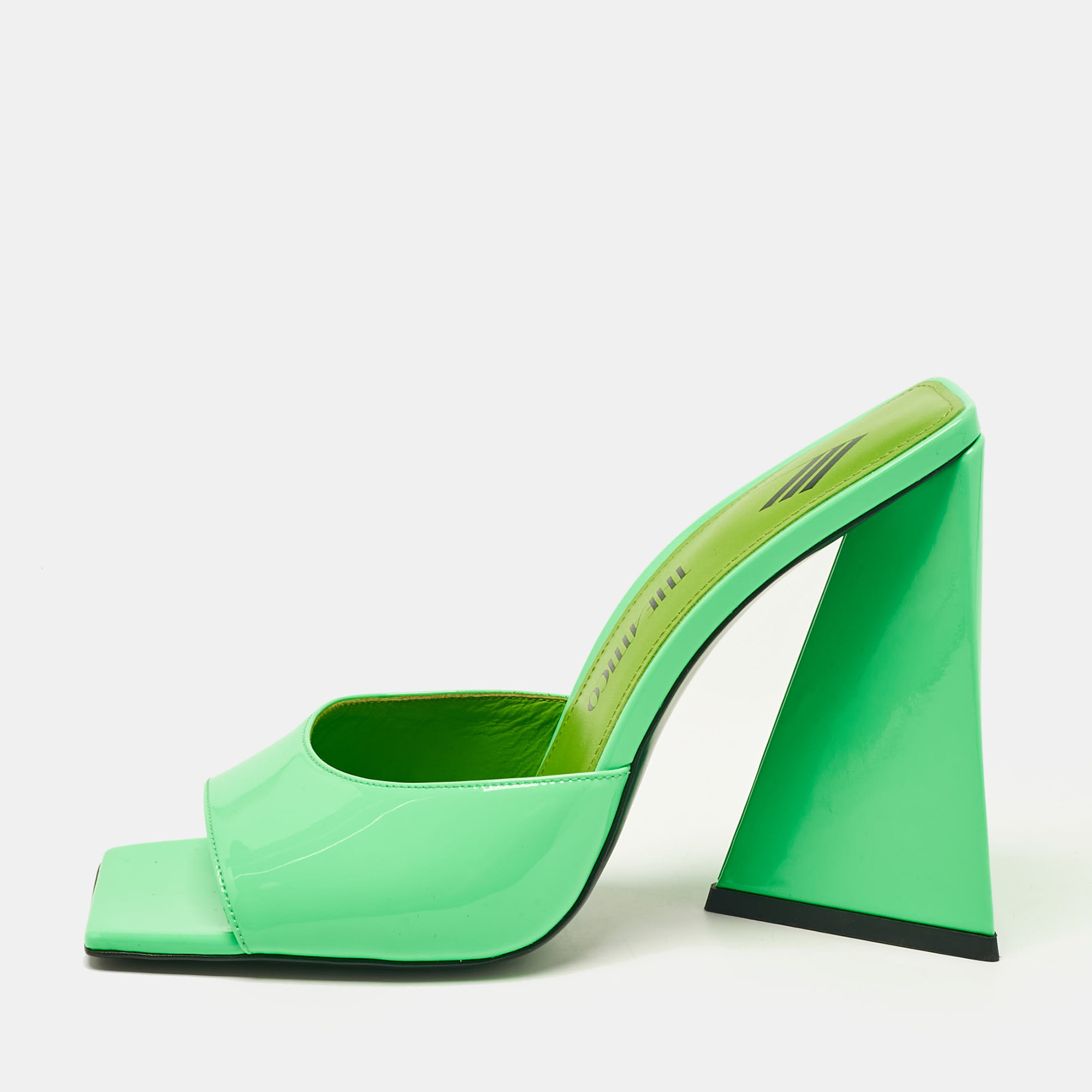 

The Attico Neon Green Patent Leather Devon Slide Sandals Size