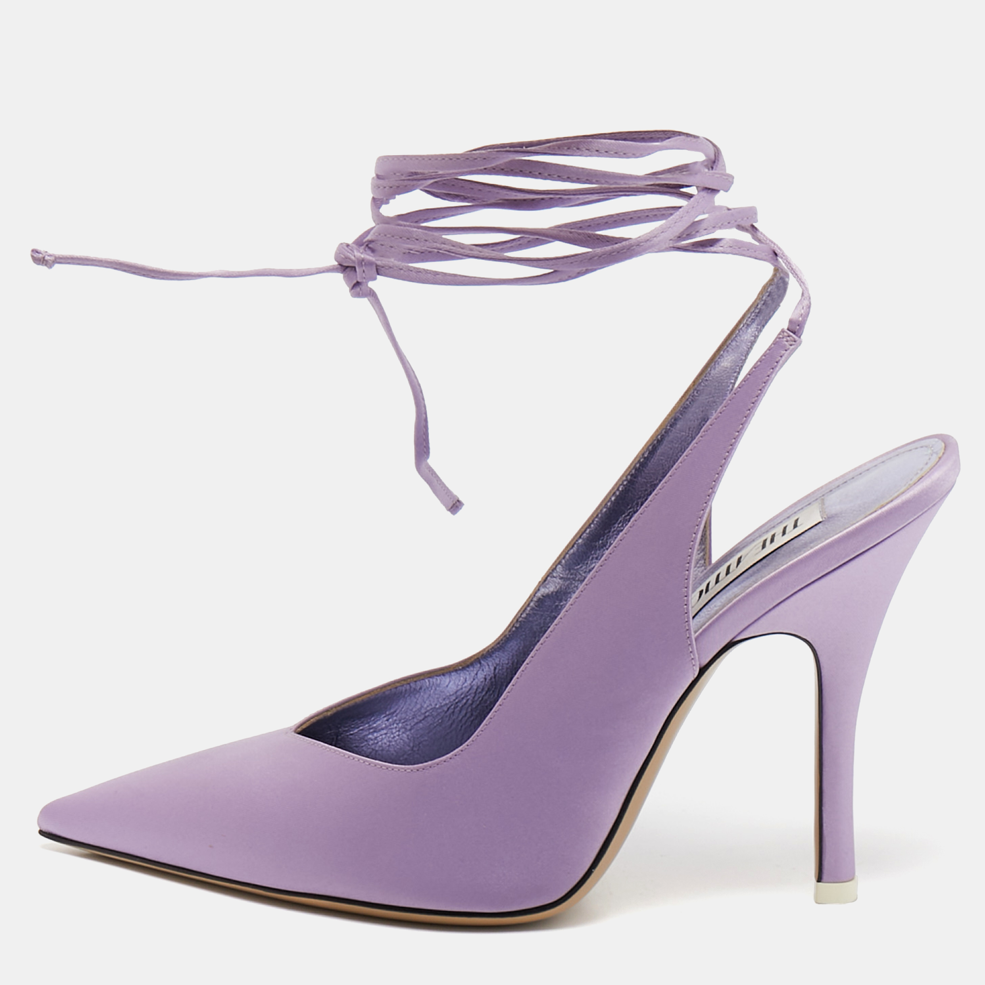 

The Attico Purple Satin Venus Ankle Wrap Pumps Size