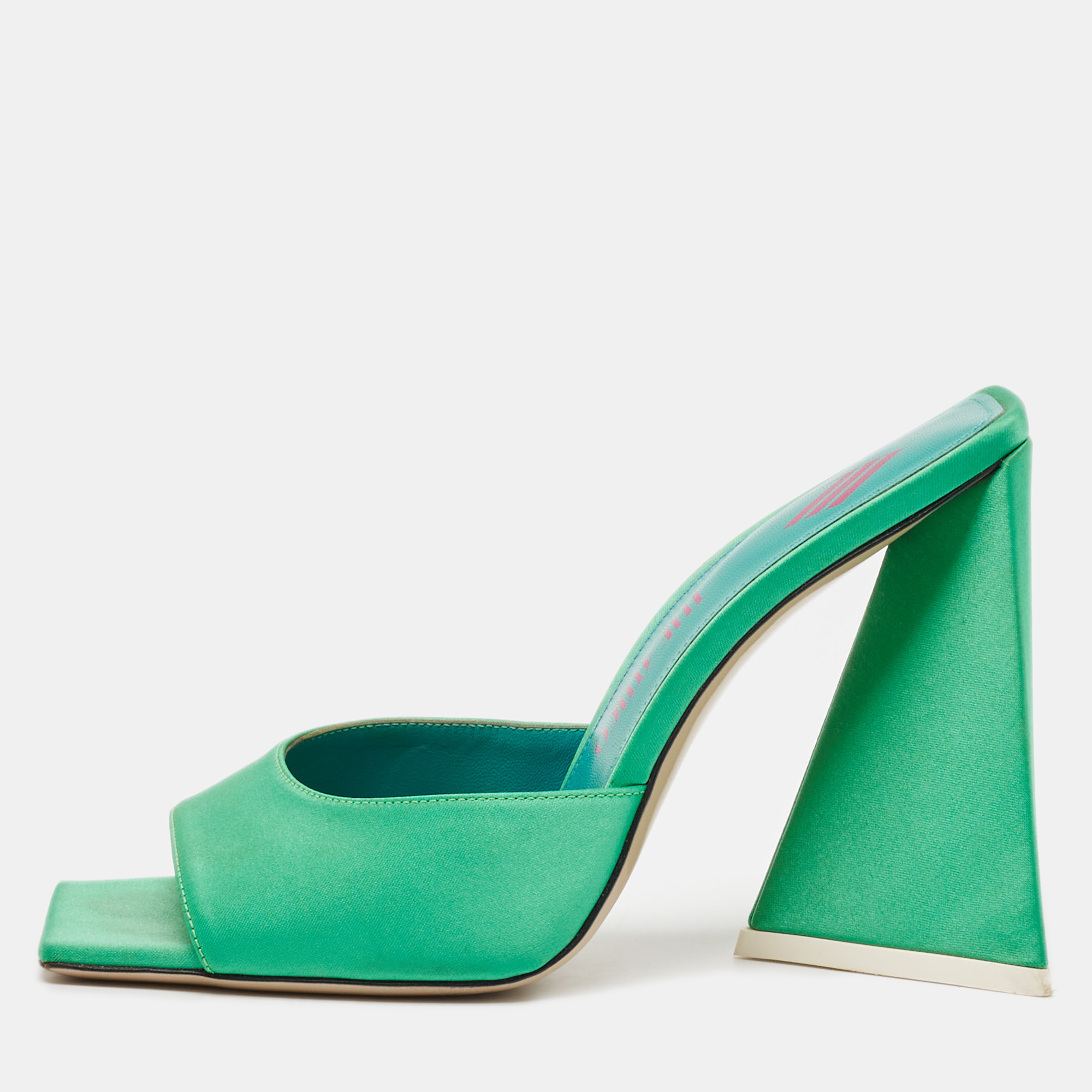 

The Attico Green Satin Devon Slide Sandals Size