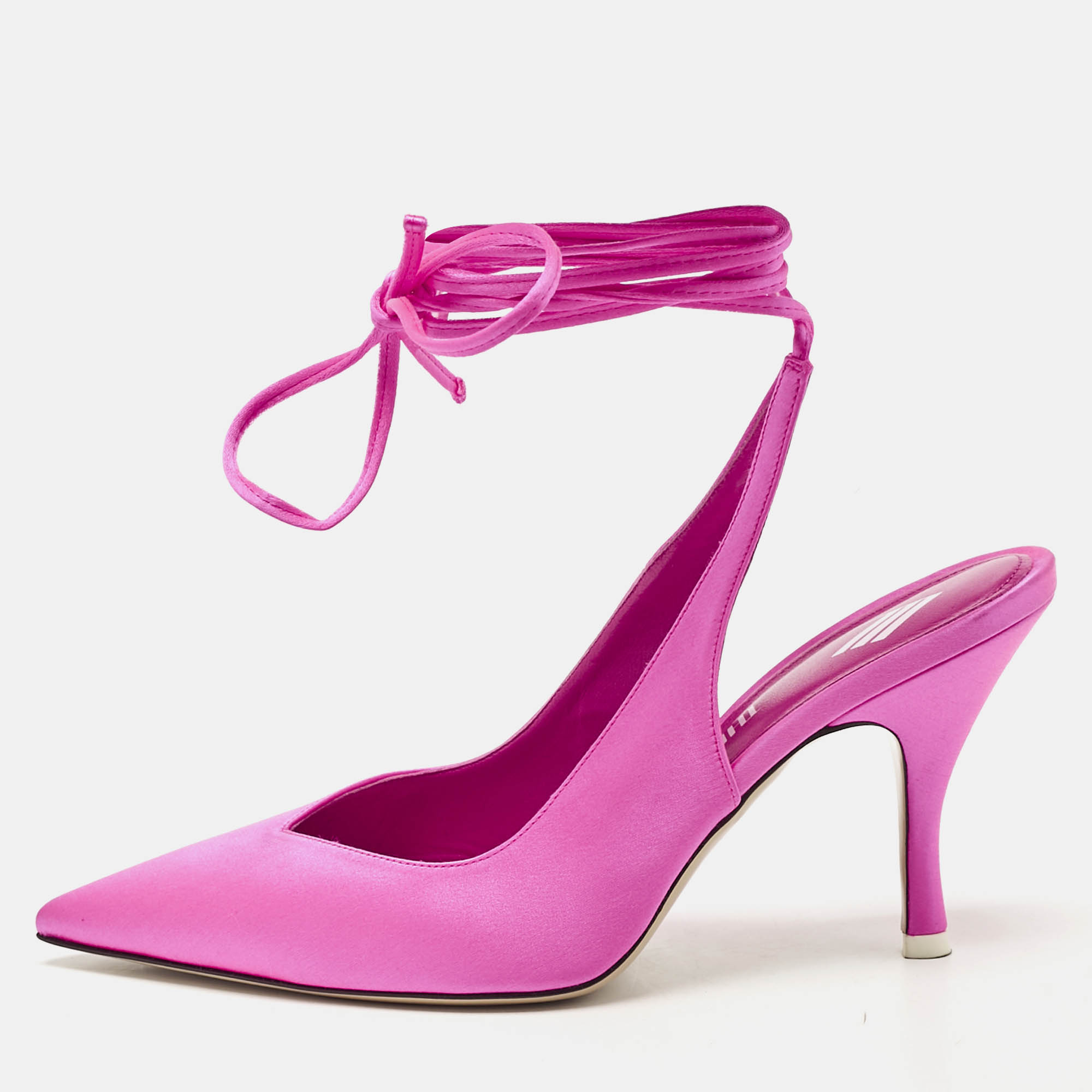 

The Attico Pink Satin Venus Ankle Tie Pumps Size