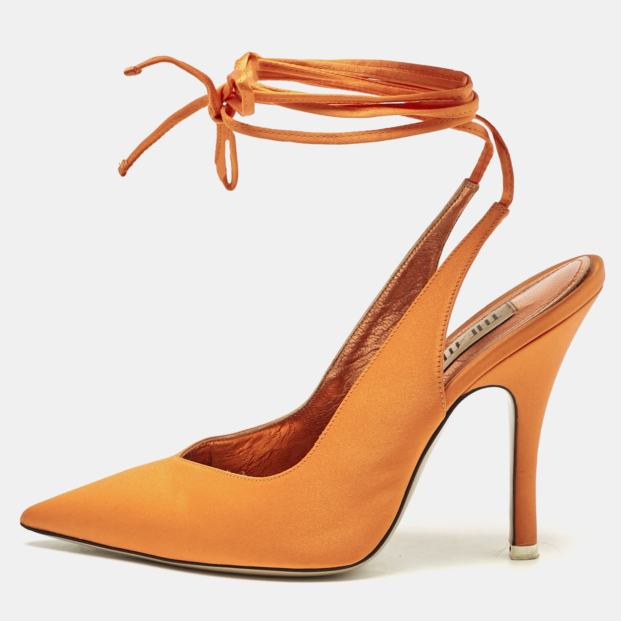 

The Attico Orange Satin Venus Ankle Tie Pumps Size