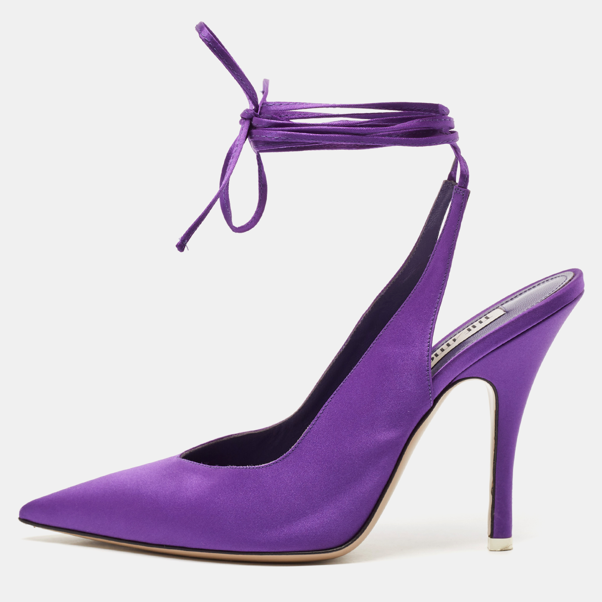 

The Attico Purple Satin Venus Ankle Wrap Pumps Size