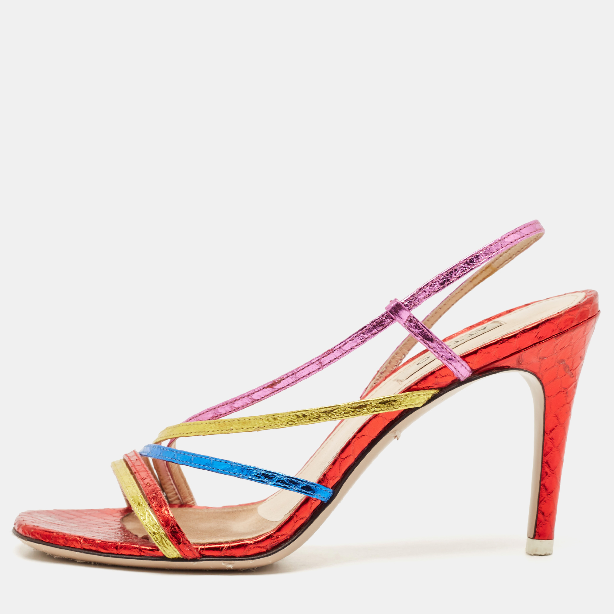 

The Attico Multicolor Snakeskin Embossed Leather Ankle Strap Sandals Size