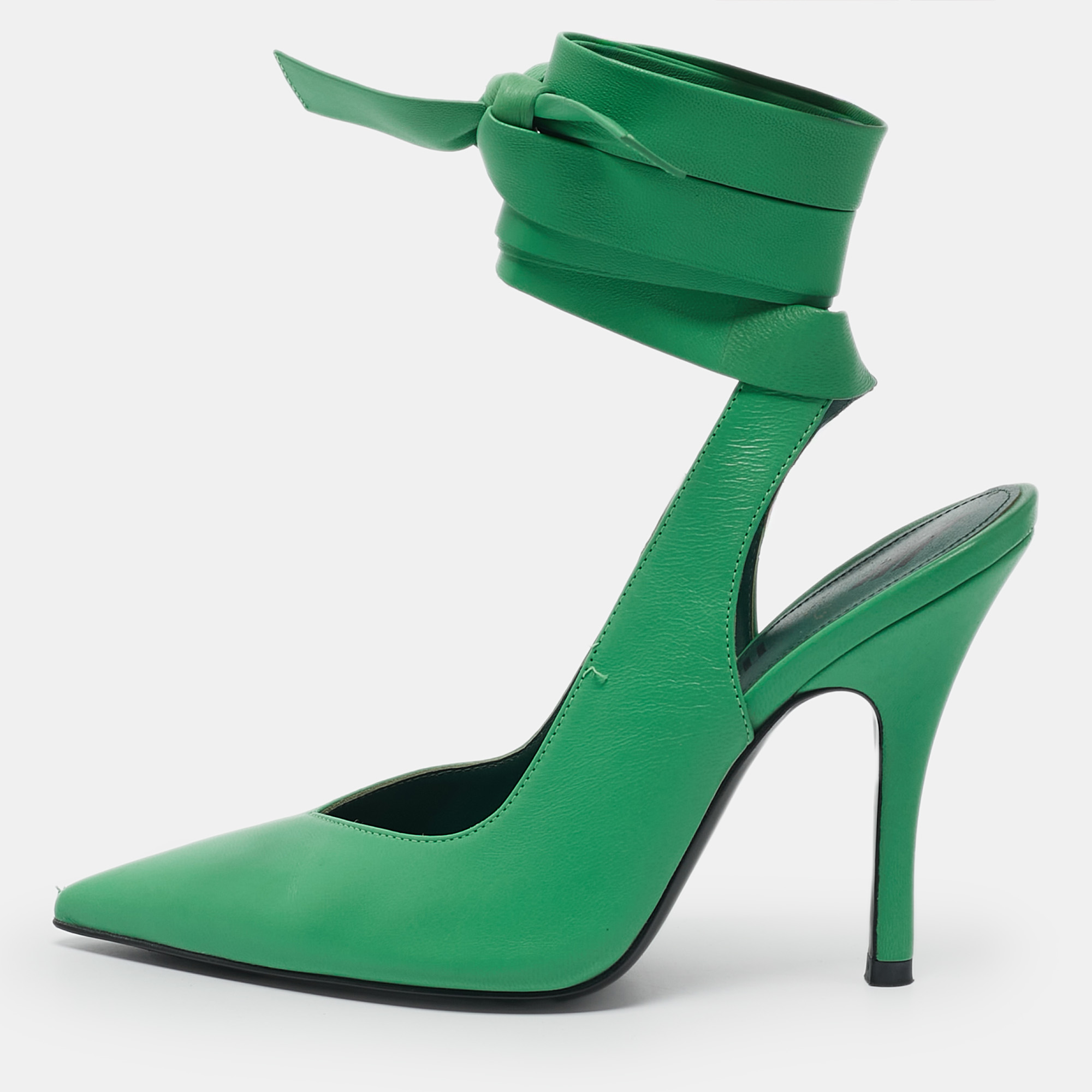 

The Attico Green Leather Venus Ankle Wrap Pointed Toe Pumps Size