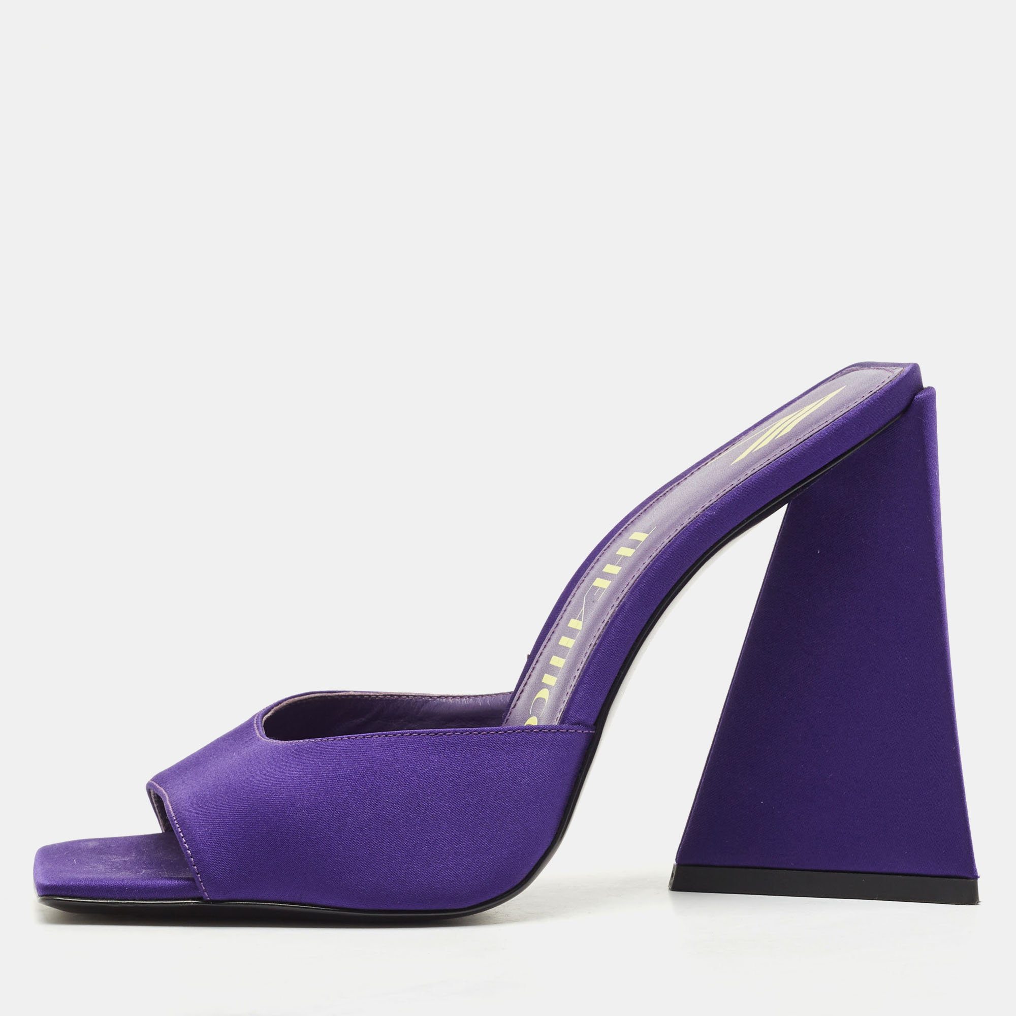 

The Attico Purple Satin Devon Block Heel Slide Sandals Size