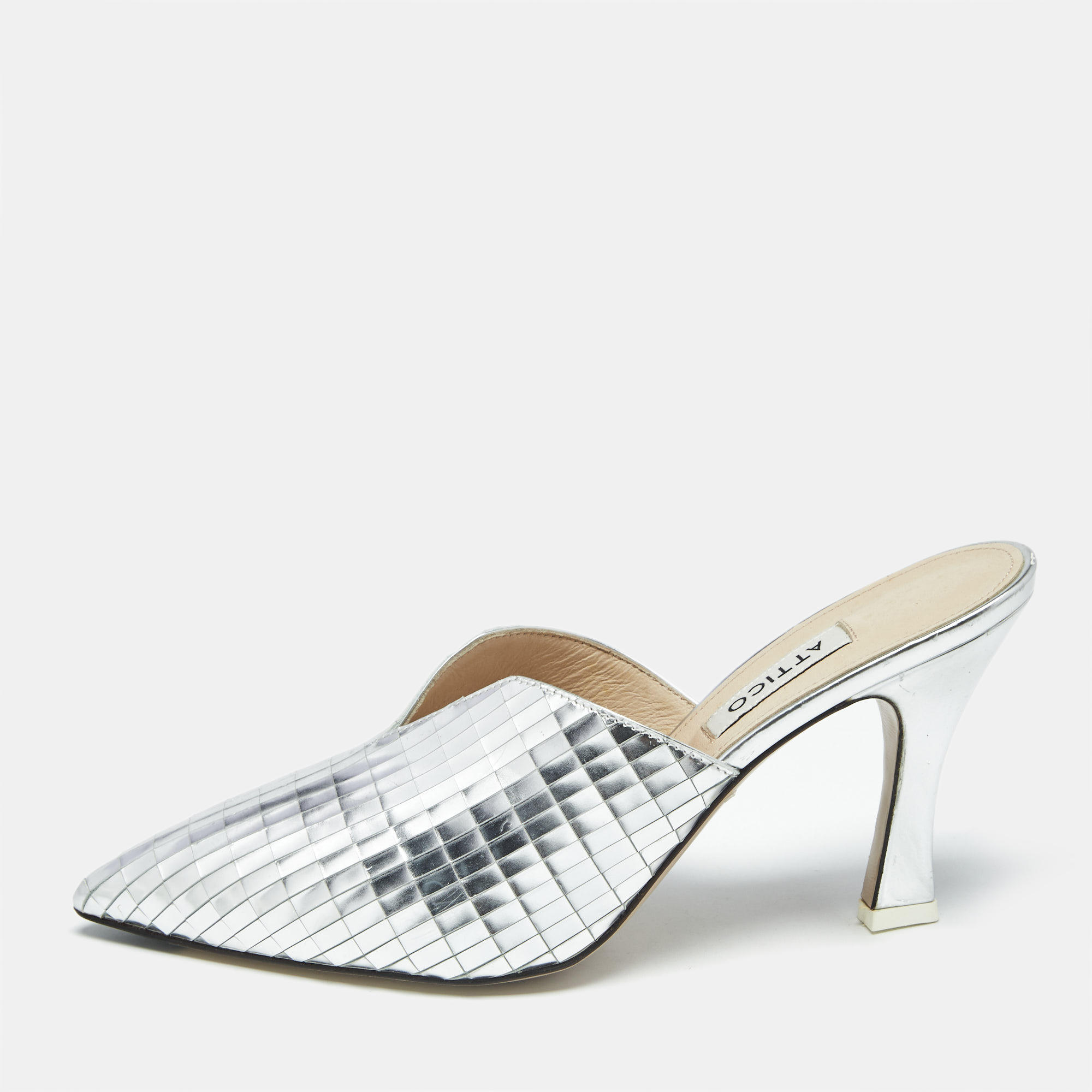 

The Attico Silver Laminated Leather Monica Mules Size