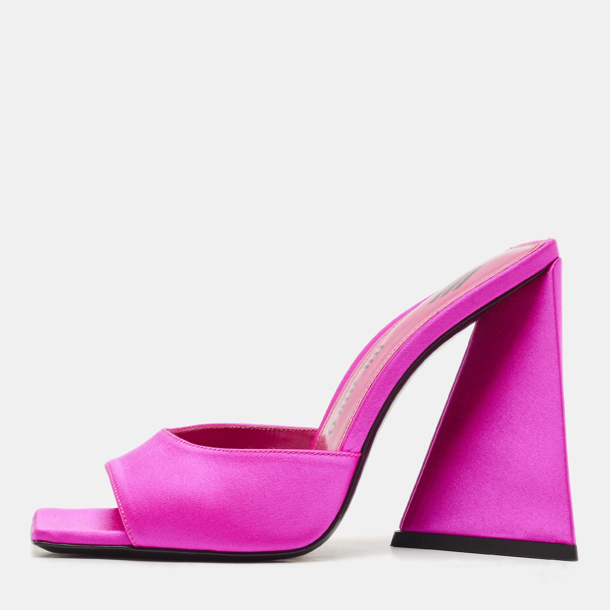 Pre-owned Attico Fuchsia Satin Devon Slide Sandals Size 37 In Pink
