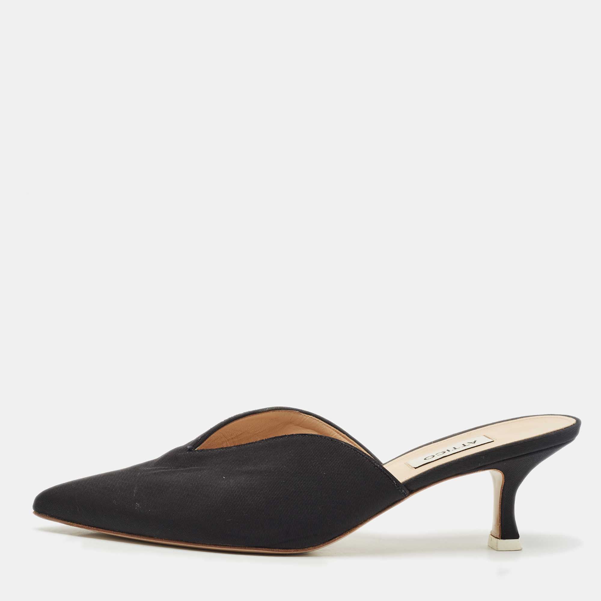 Pre-owned Attico Black Canvas Venus Pointed Toe Mules Size 40
