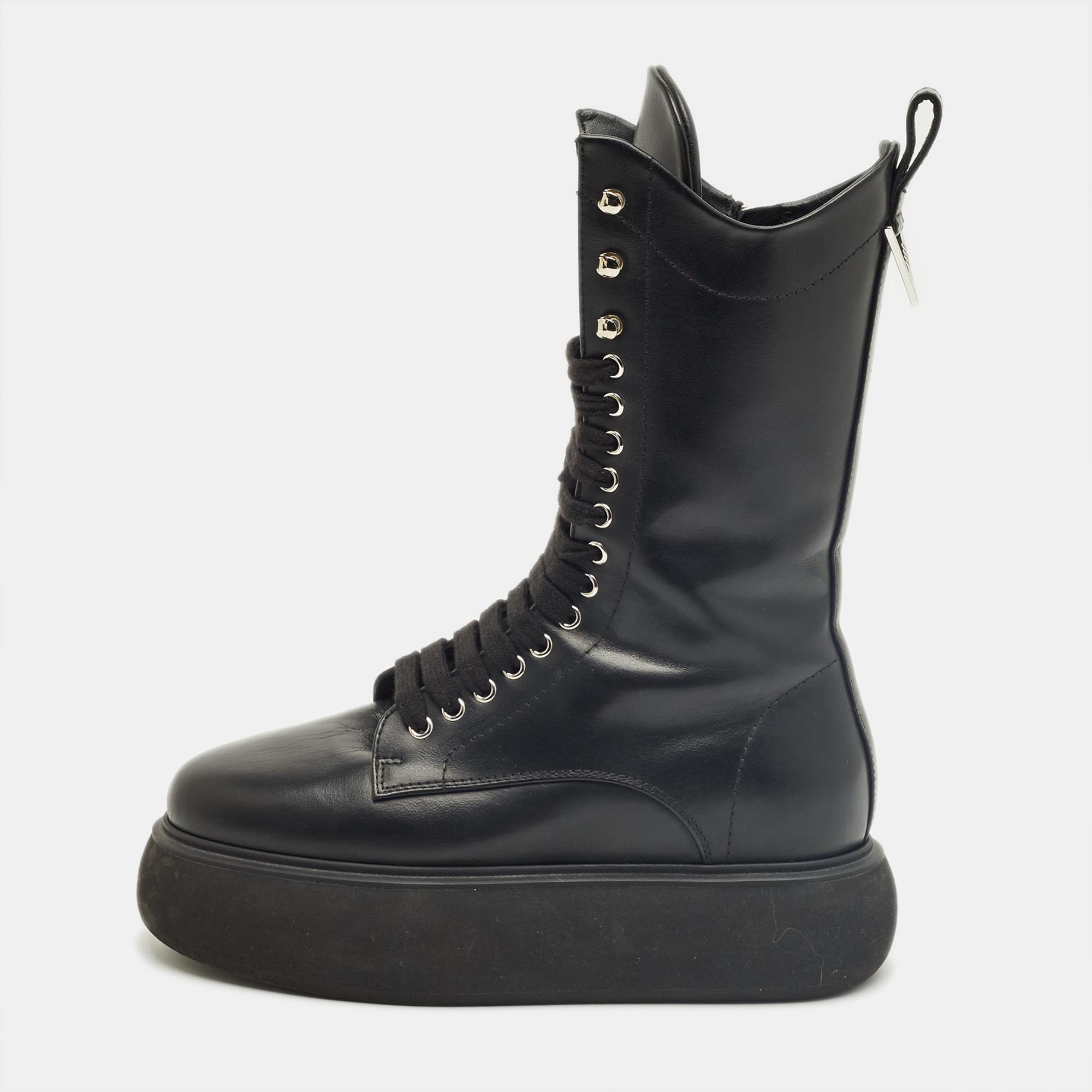 

The Attico Black Leather Selene Mid Calf Boots Size