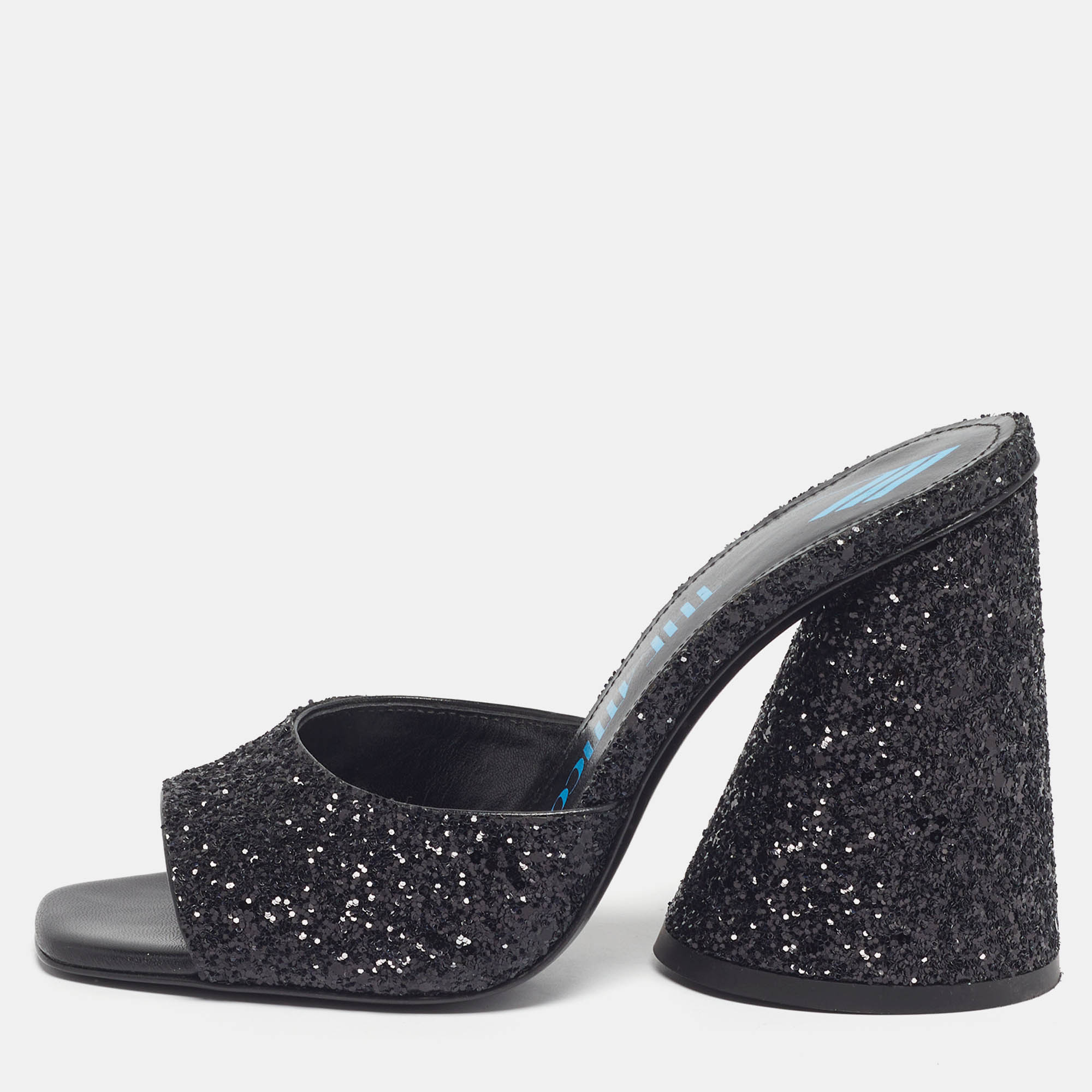 

The Attico Devon Size  Black Glitter Slide Sandals