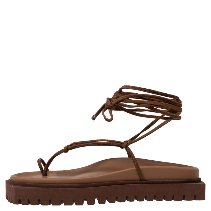 

The Attico Brown Suede Ankle Wrap Sandals Size