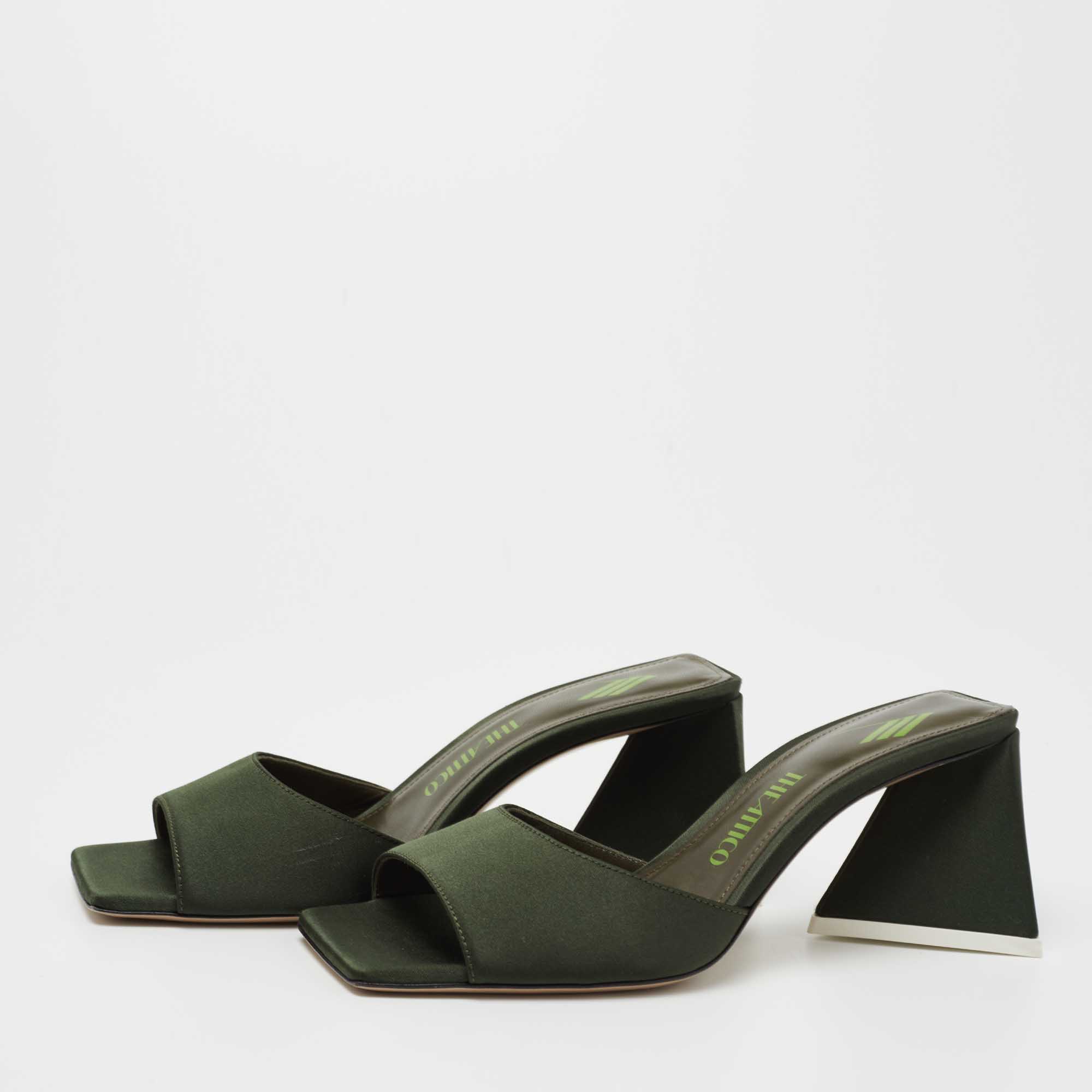 

The Attico Dark Green Satin Devon Square Toe Mules Size