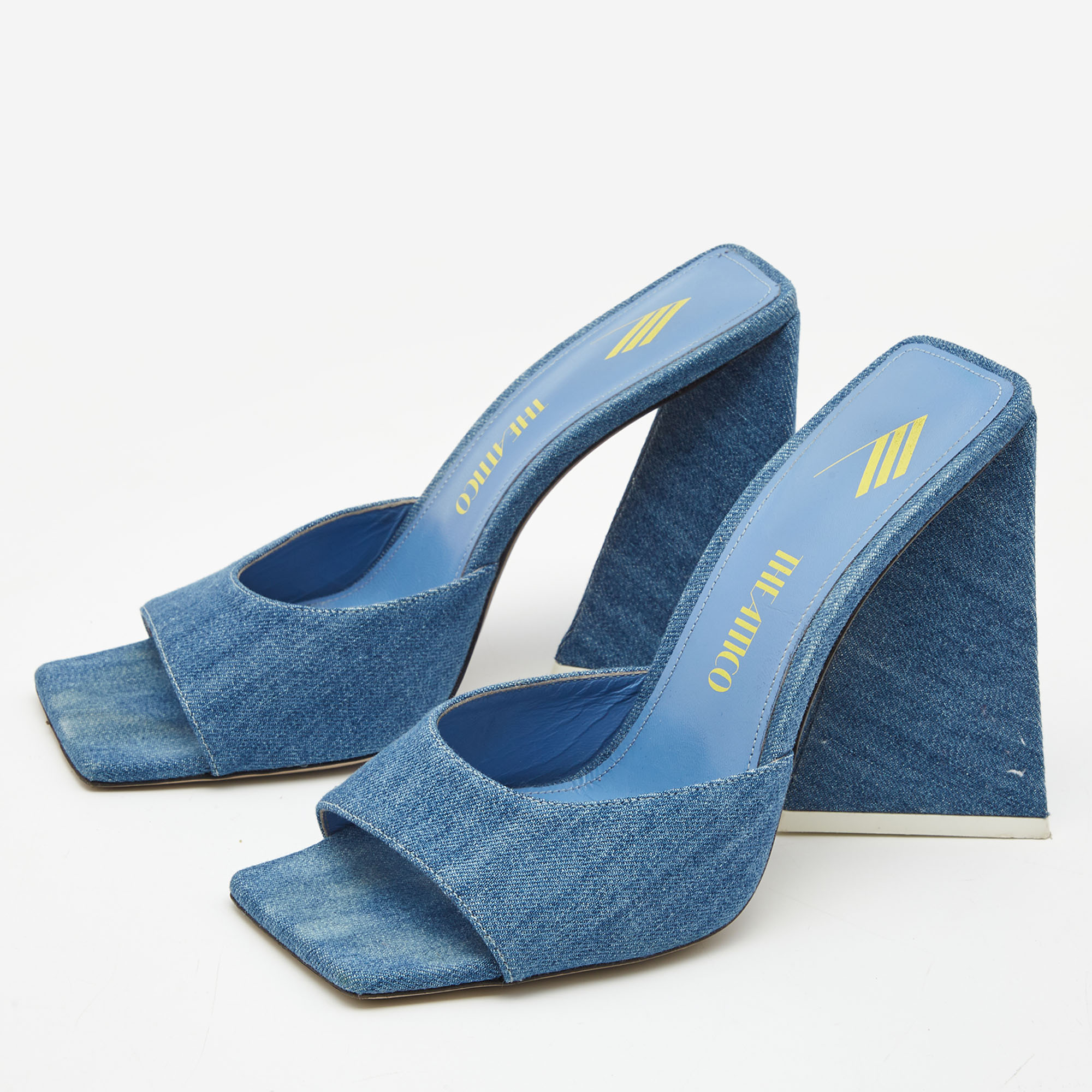 

The Attico Blue Denim Devon Slide Sandals Size