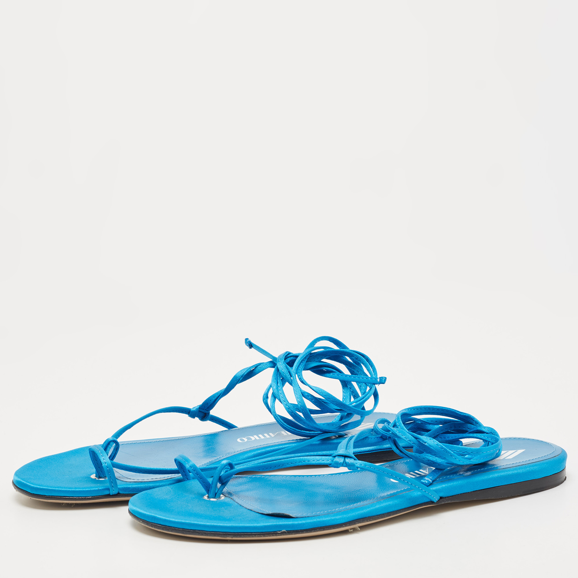 

The Attico Blue Satin Ankle Tie Flat Sandals Size