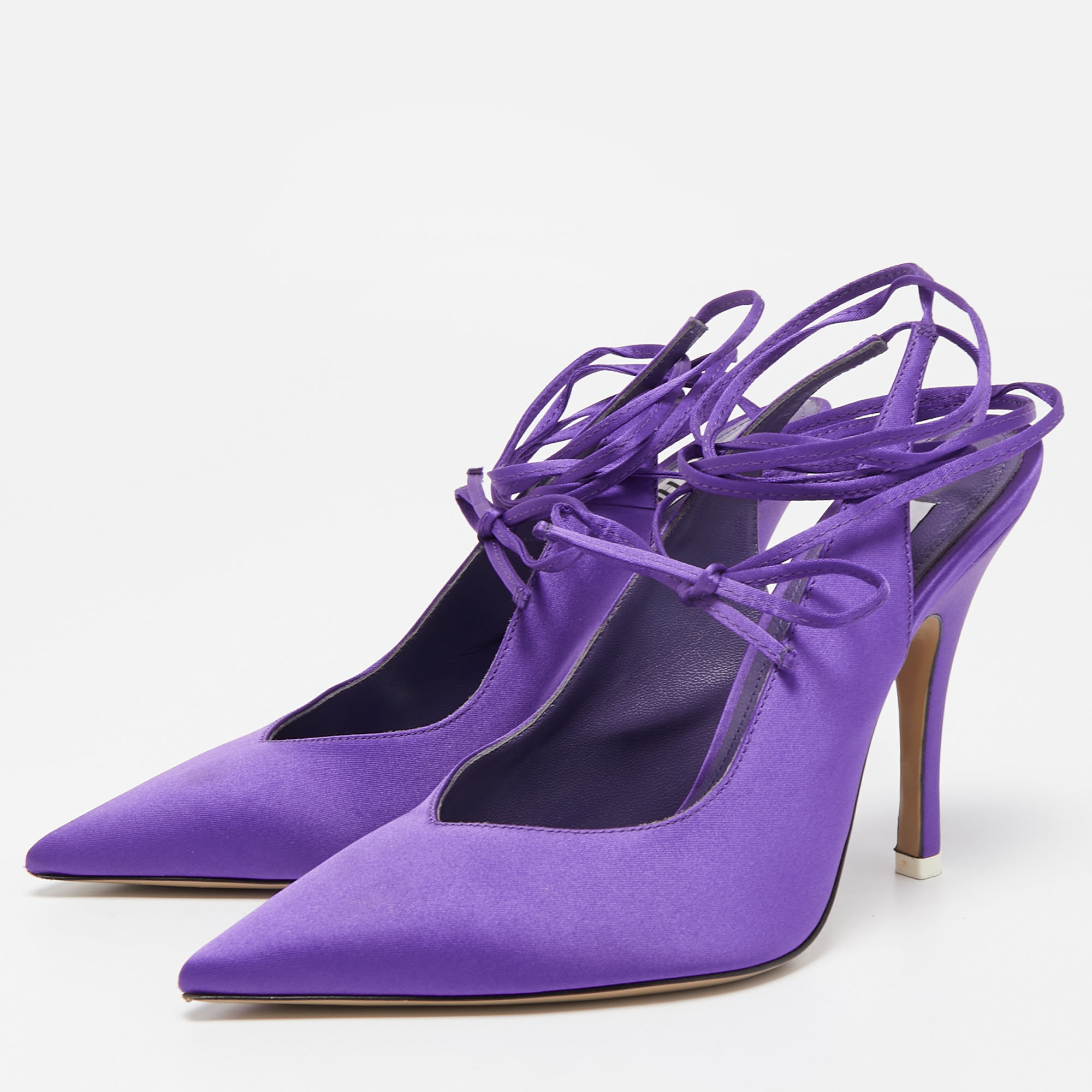 

The Attico Purple Satin Venus Slingback Ankle Tie Pumps Size