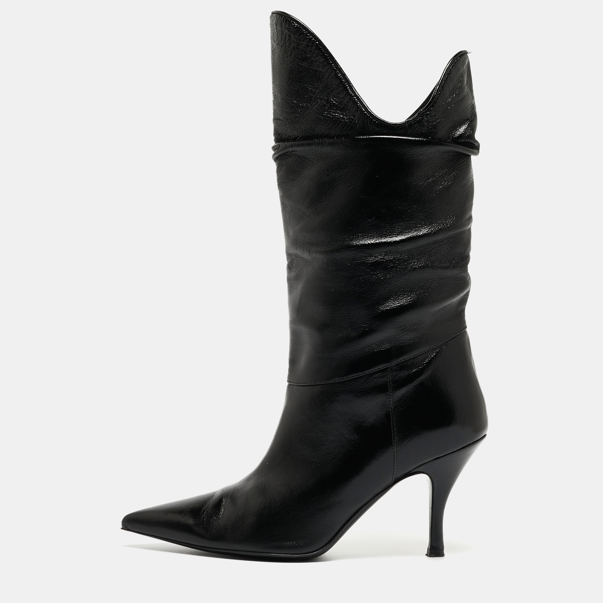 Pre Owned The Attico Black Glossy Leather Venus Mid Calf Boots Size 38