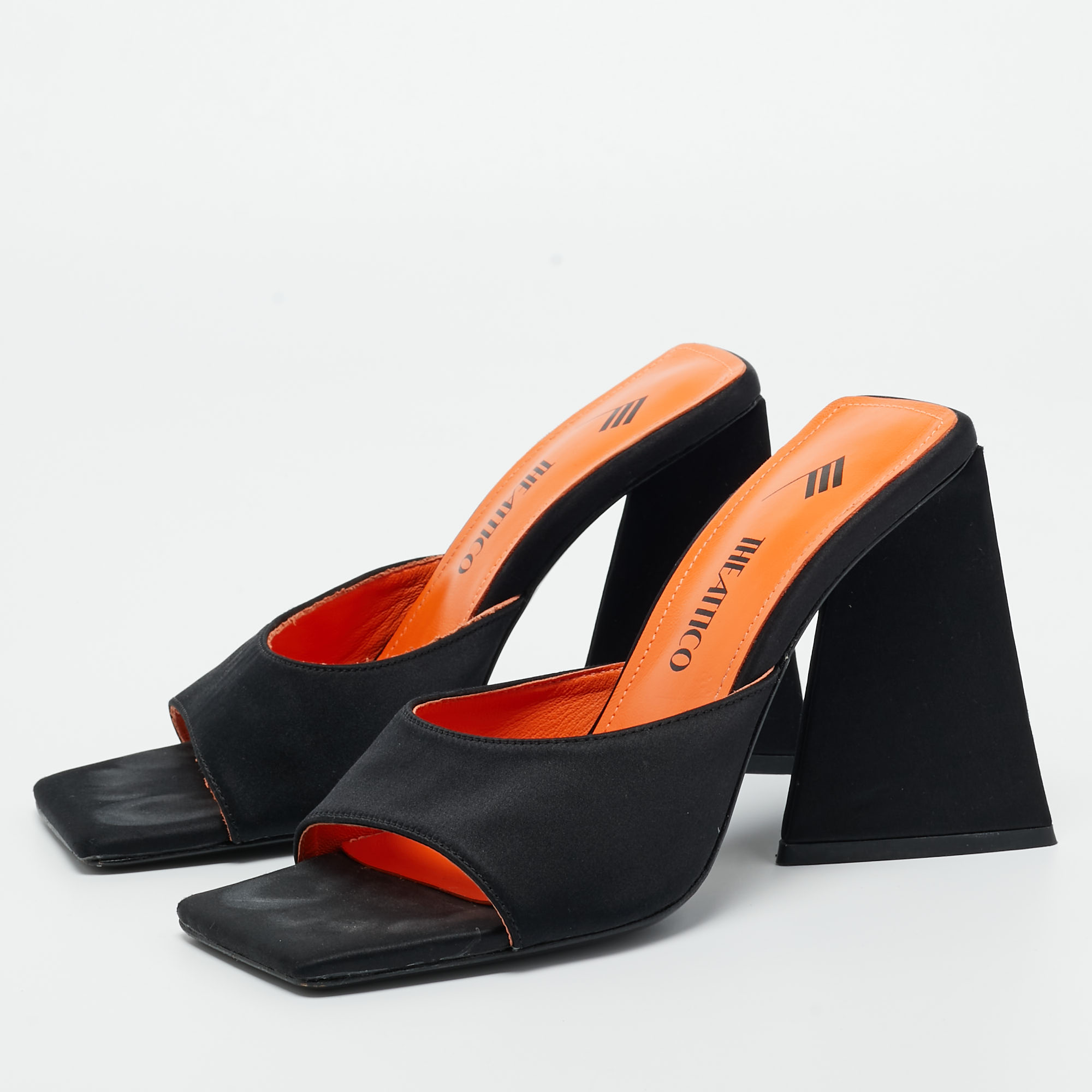 

The Attico Black Satin Devon Slide Sandals Size