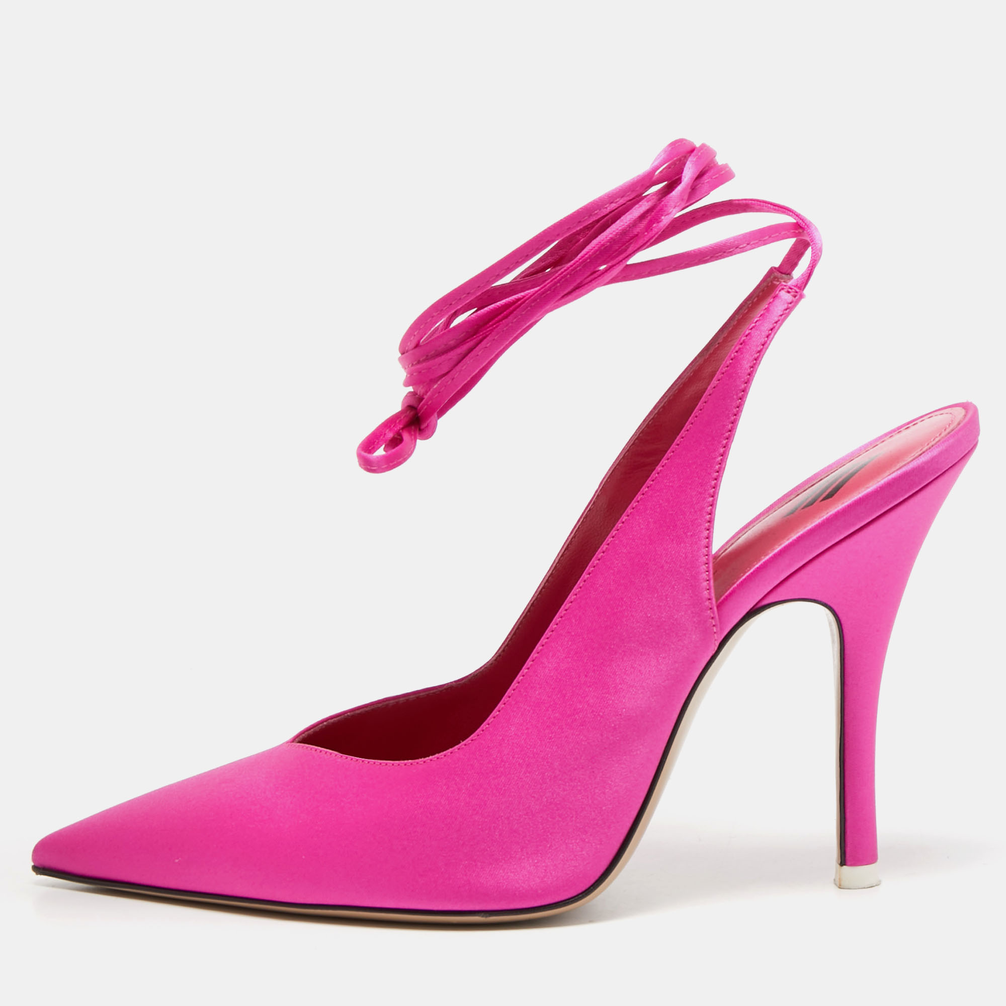 Pre-owned Attico Pink Satin Venus Ankle Wrap Pumps Size 38