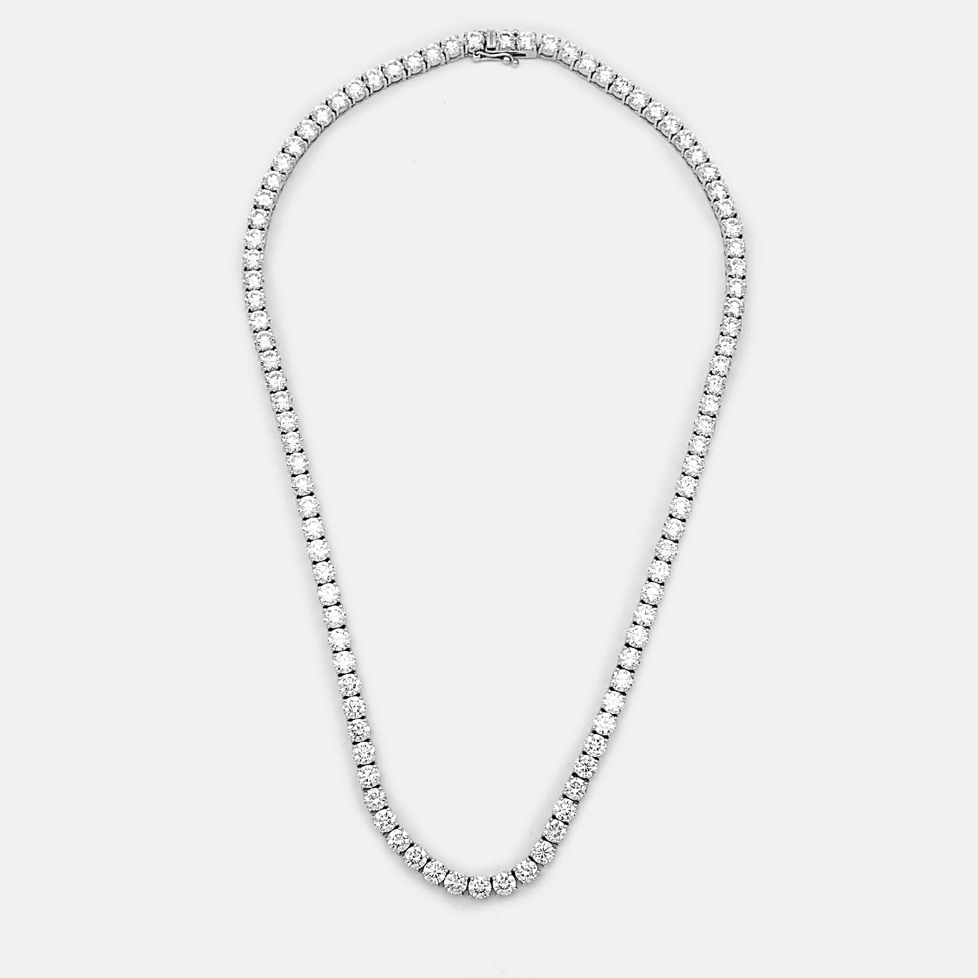 

18k White Gold Round Brilliant Cut Lab Grown Diamonds Necklace (Approx 28.8 ct)