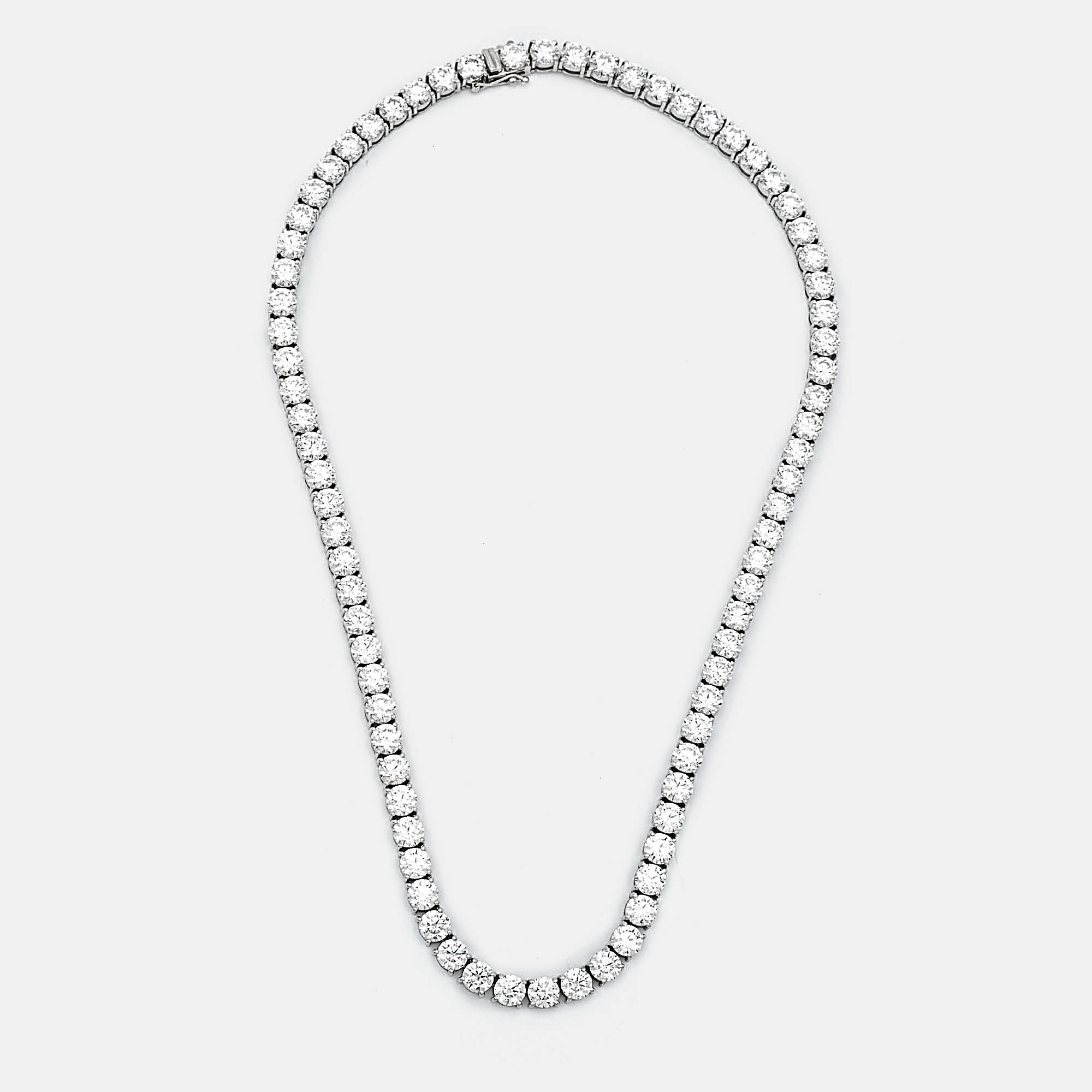 

18k White Gold Round Brilliant Cut Lab Grown Diamonds Necklace (Approx 40.72 ct)